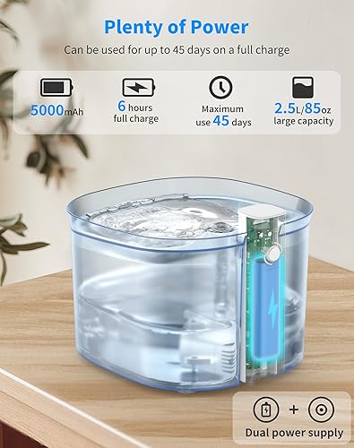 Miniatura 3 de WellToBe Fuente de agua para gatos a pilas, fuente de agua inteligente para mascotas de 2.5 litros para gatos y perros con sensor de movimiento,