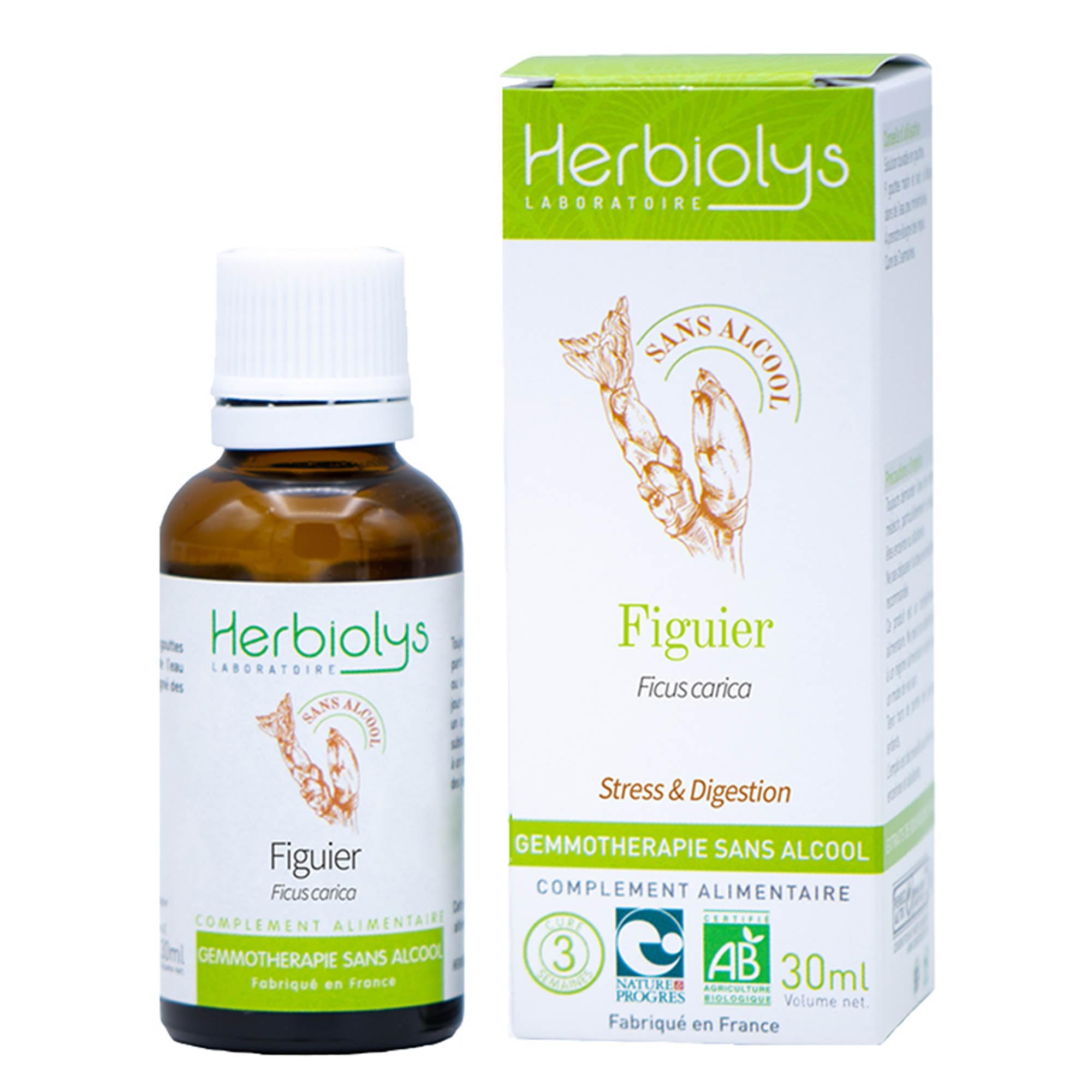 Herbiolys | Macérat de bourgeons sans alcool | Figuier (Ficus carica) | Stress & Digestion | Gemmothérapie Bio | 30 ml
