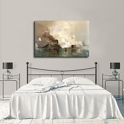 Miniatura 3 de Batalla de Hampton Road Ironclad Ships Monitor y póster de Merrimack Pintura en lienzo Arte de pared Impresión de imágenes HD Obra Arte Moderno