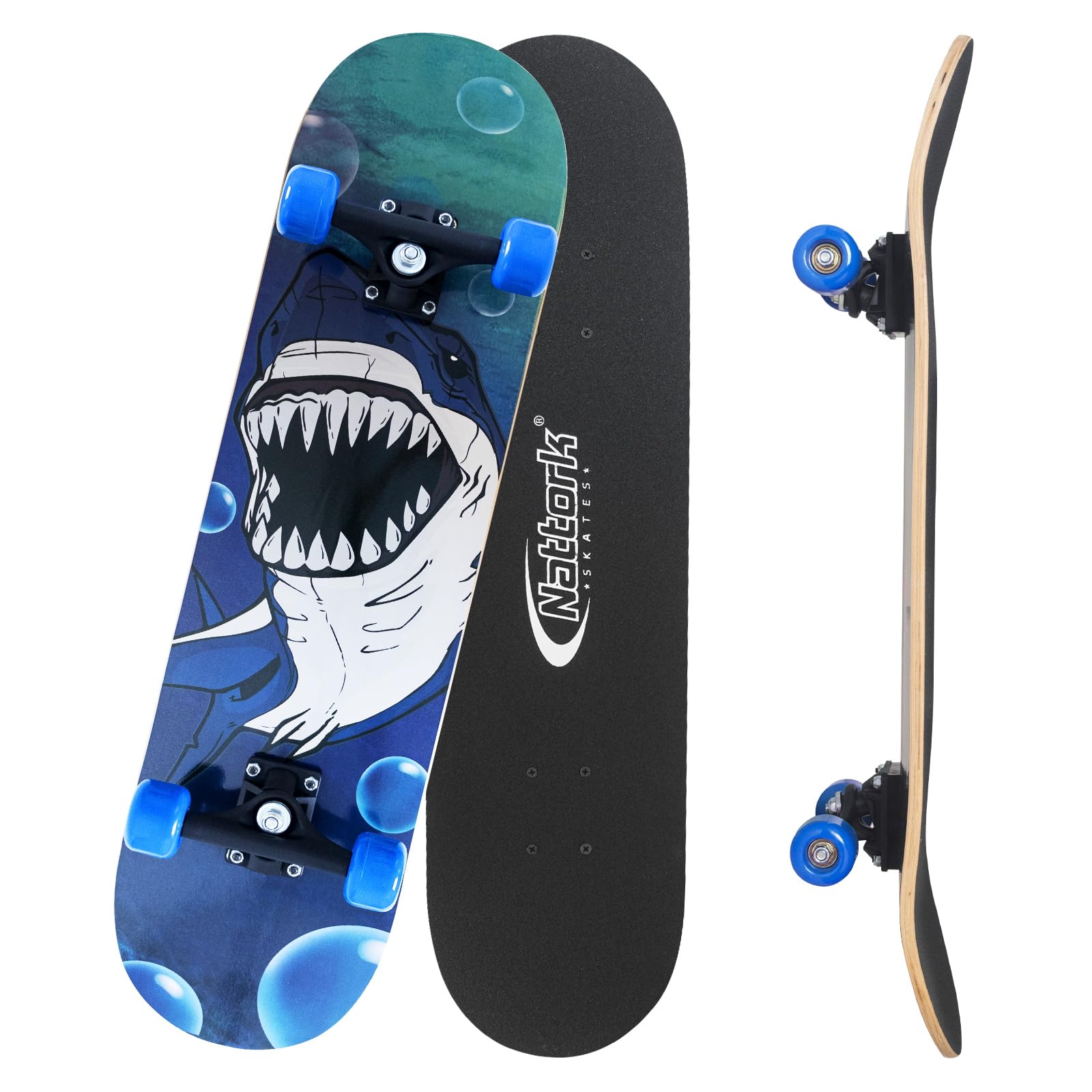 Nattork Standard Skateboards Gift 31 Inch Complete Skateboard Wood 9 Layer Canadian Maple Trick Skate Boards for Boys Girls Youth Teens Beginner