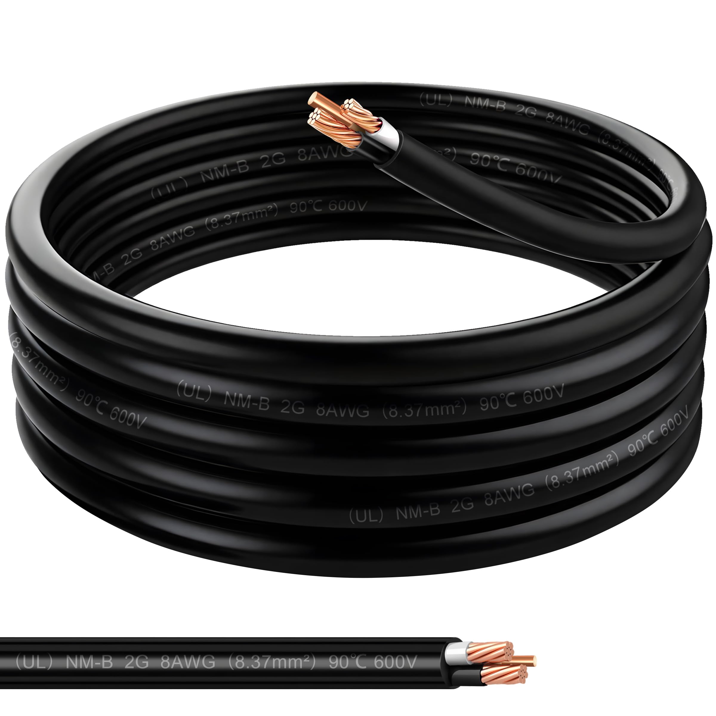 8/2 NM-B Wire with Ground,50FT,Non-Metallic Sheathed Cable, 8/2+10/1 AWG,Electrical Wire for Residential Building, Indoor Wiring Projects, Lighting,