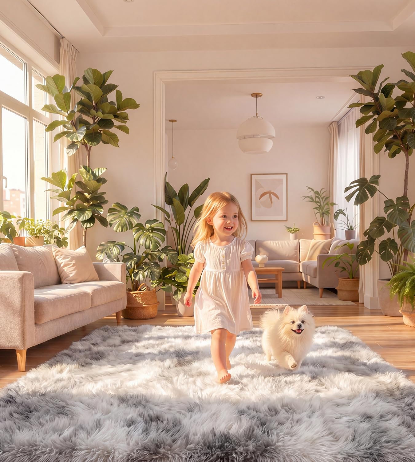 ROHATIM Hochflor Teppich Wohnzimmer Super weich Shaggy Teppich Flauschiger,Soft Area Rug Schlafzimmer Teppiche Super weich Fluffy Kindermatte