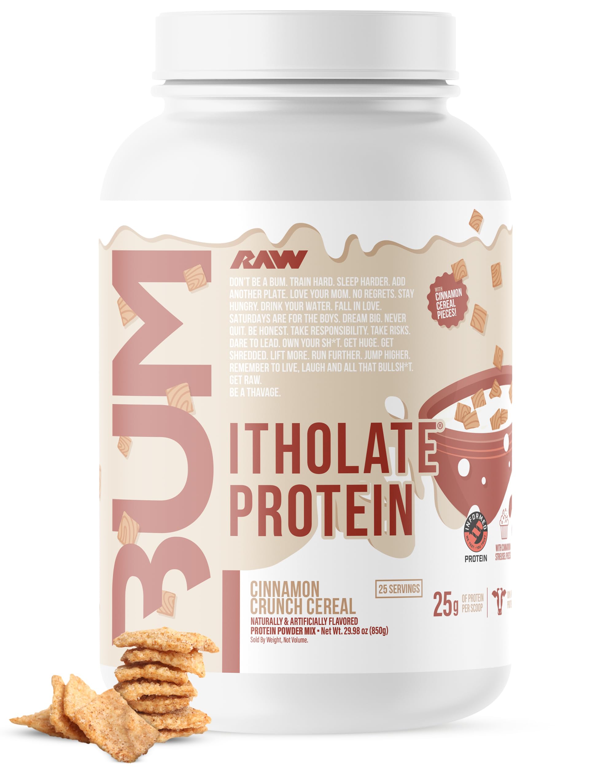 RAW Whey Isolate Protein, (CBUM Itholate Protein) - 100% Grass-Fed Sports Nutrition Powder for Muscle Growth & Recovery - Low-Fat, Low Carb, Naturally Flavored - 25 Servings (Cinnamon Crunch Cereal)