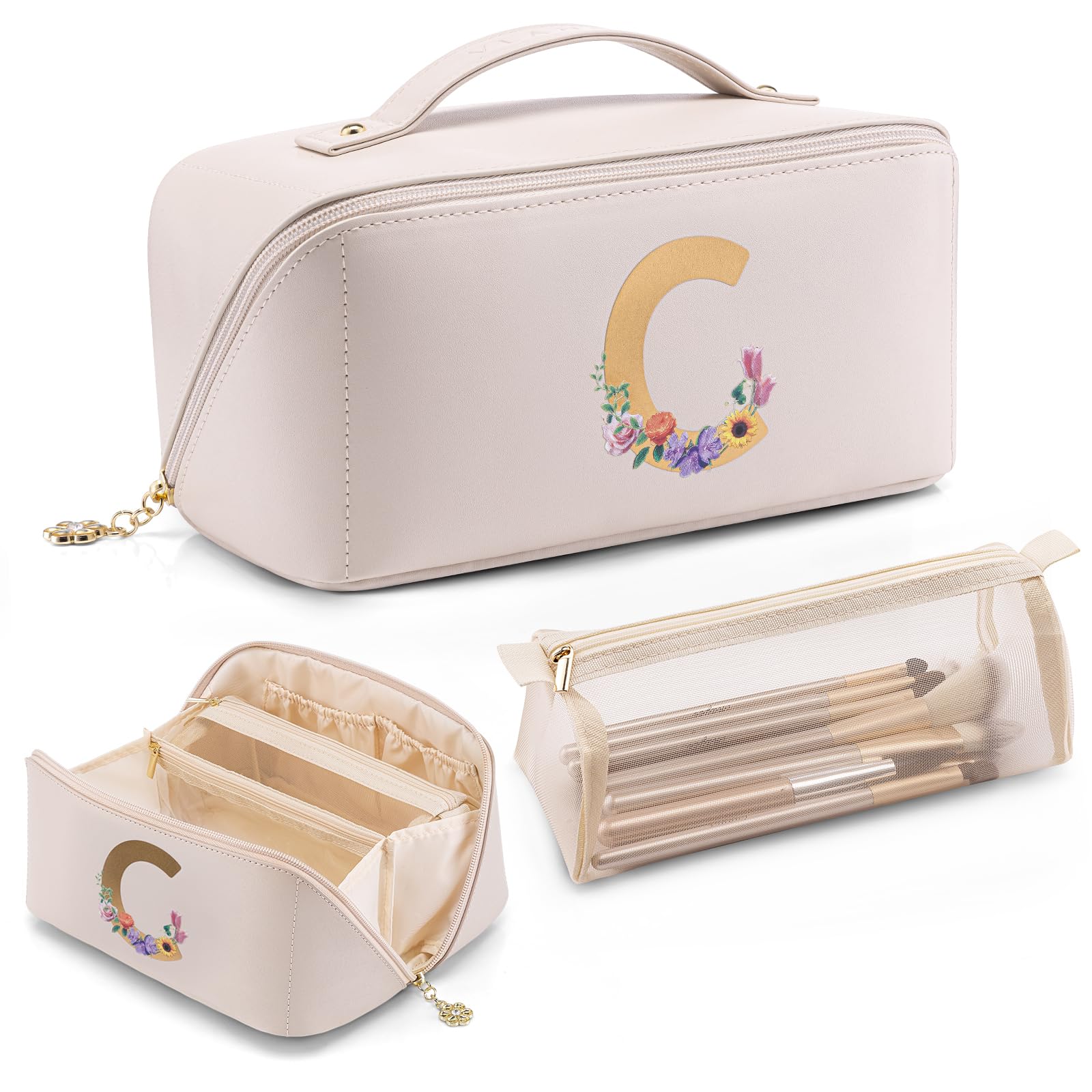 Vlando Bridal Shower Gifts,Initial Makeup Bags,Mothers Day Gifts for Mom Birthday Gifts for Women Girls Personalized Gifts for Wife Thanks Gift(Letter