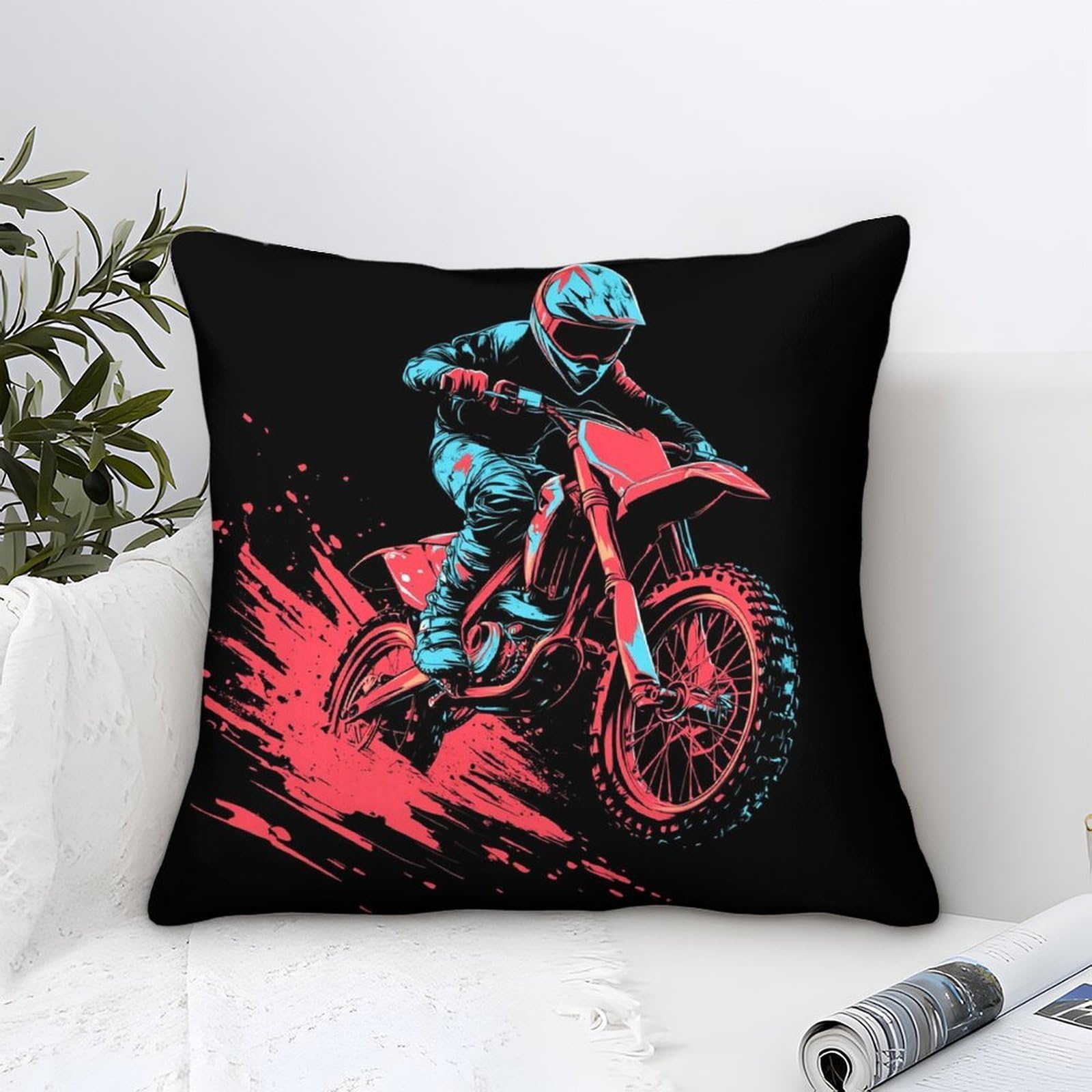 Yyvkpmlxc Style-9 Cushion Cases Dirt Bike Modern Art Decorative,Dynamic Motocross Pattern Square Soft Polyester Pillowcases Home For Livingroom Outdoor Garden Couch Sofa Decor 50X50cm