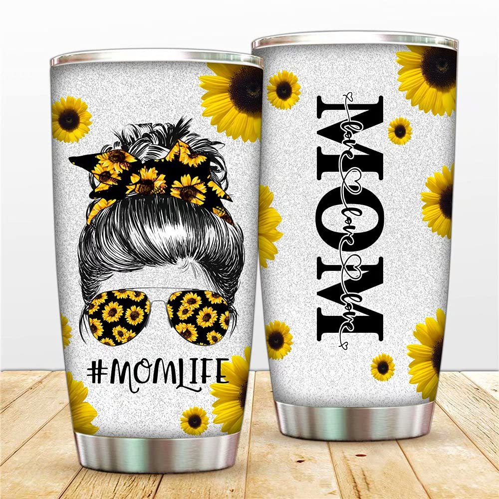 Mom Life Tumbler Cup With Lip And Straw You Are My Sunshine Coffee Mugs for Mama,Mother,Mother in Law,I Love You Mom Sunflower 20 OZ Vacuum Insulated Wine Tumbler Bottle