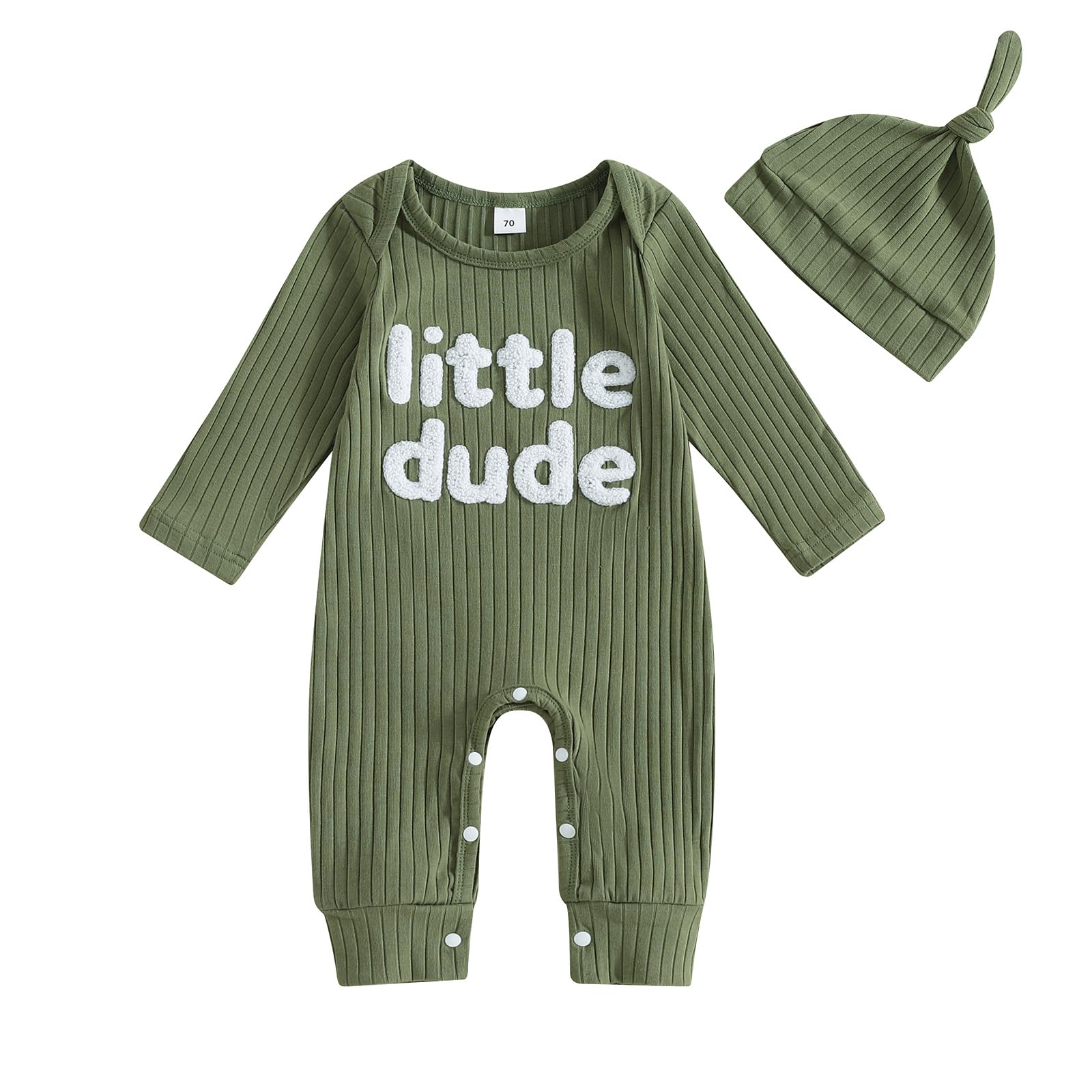 ZAXARRA Newborn Coming Home Baby Boy Outfits Little Dude Letter Print One Piece Rompers Long Sleeve Waffle Knit