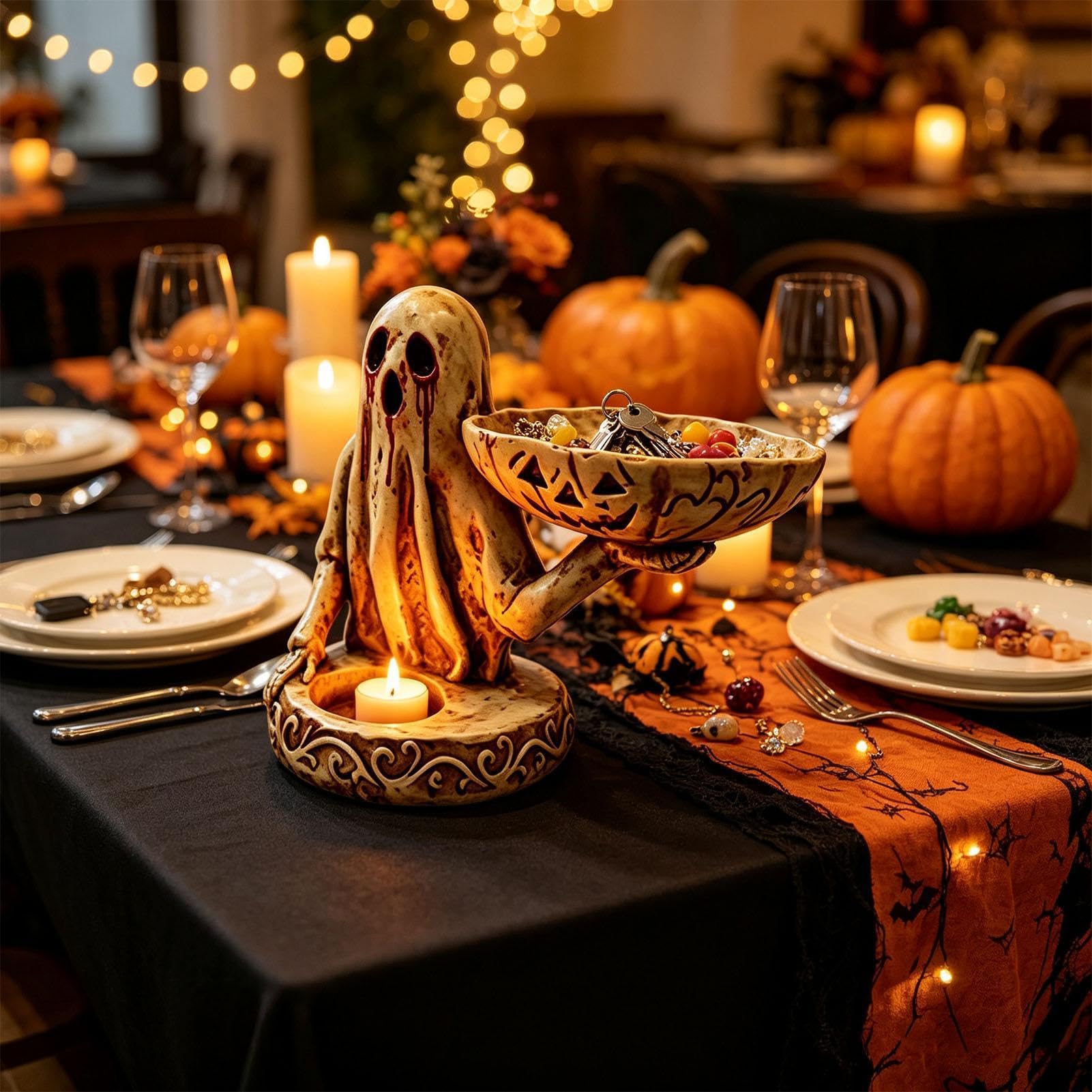 Portavelas de Halloween con forma de fantasma, centro de mesa con forma de