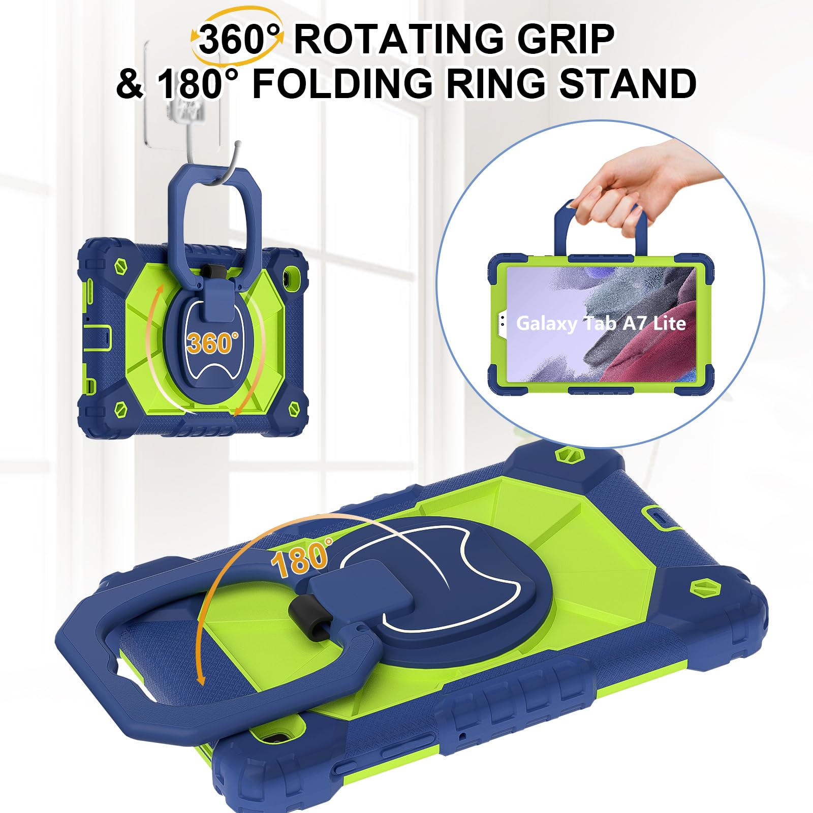 Custodia a tracolla per tablet Samsung Galaxy Tab A7 Lite 8.7 T225/T220(2021), custodia protettiva antiurto resistente con cavalletto, maniglia, tracolla, per bambini, donne, uomo, blu navy