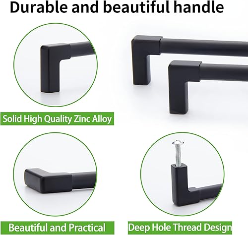 Miniatura 3 de TUNNY Paquete de 5 manijas clásicas sólidas para gabinete, 12.6 pulgadas12.598 in de distancia entre tornillos, manijas de hardware negro mate para