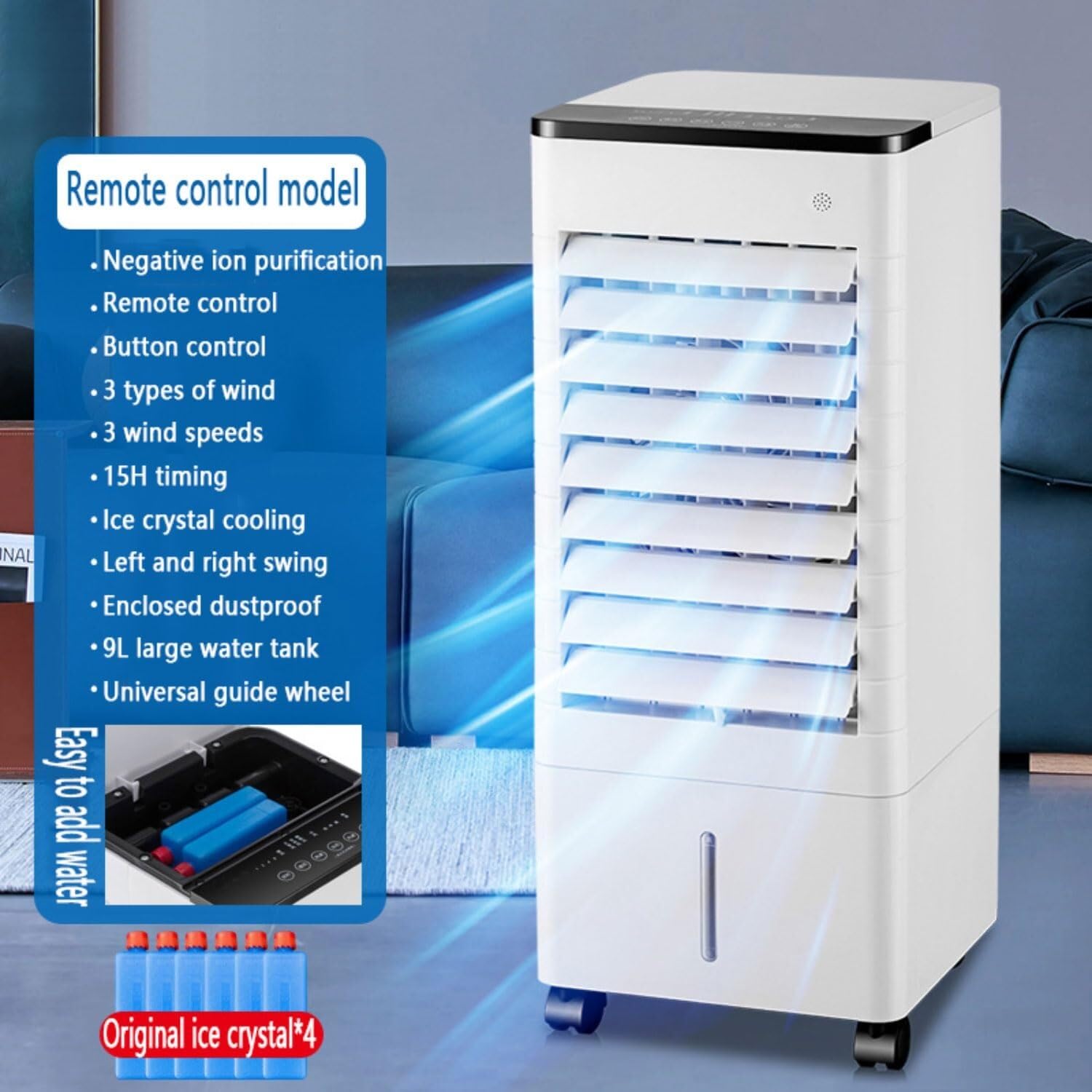Condizionatore portatile senza tubo Raffreddatore d'aria con 3 Velocità Tanica 9L Oscillazione 90º Timer 12H Condizionatori a Evaporazione con telecomando Ventilatore Aria(Mechanical)