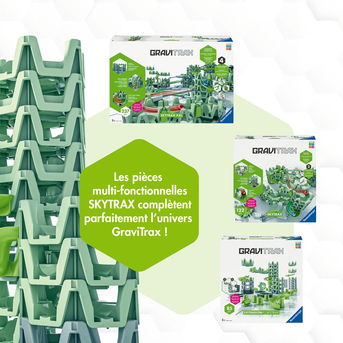 Ravensburger - Gravitrax - Action Set Skytrax XL +200 pièces - Circuit de Billes - Jeu de Construction créatif - Dès 8 Ans - 25960