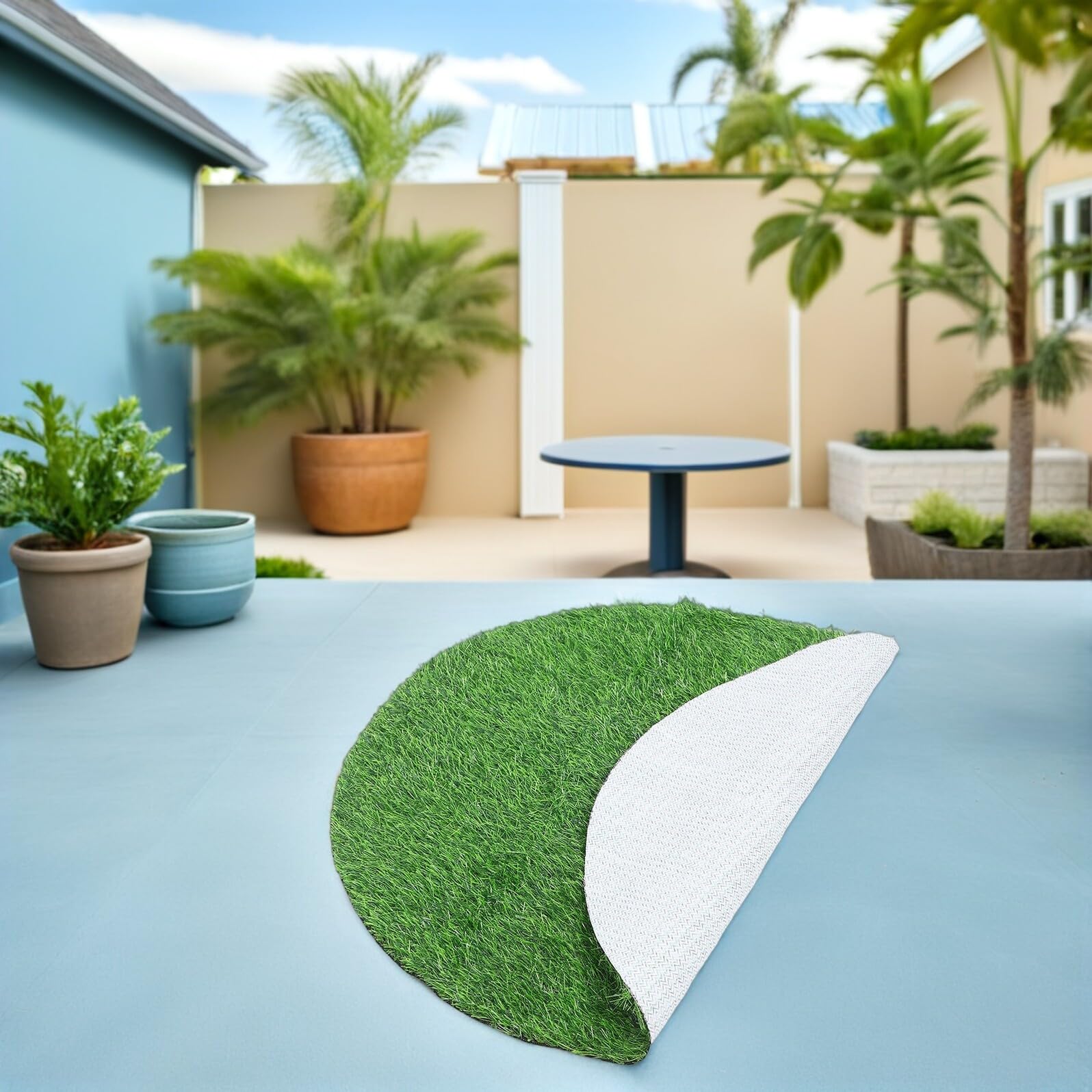 Erba artificiale – 2,5 cm altezza pelo 90 cm rotondo tappeto sintetico per giardino balcone patio ideale per animali domestici e cani