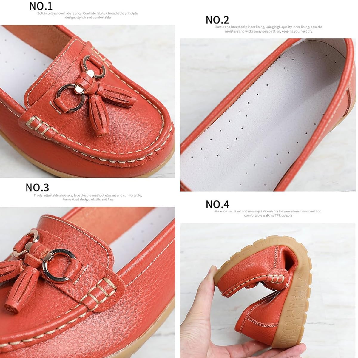 Mocassini ortopedici da donna in pelle traspirante, vestibilità larga, mocassini classici con zeppa tacco casual slip-on scarpe da trekking