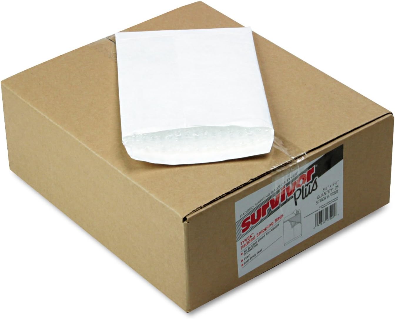 Quality Park Survivor R7501 DuPont Tyvek Air Bubble Mailer, Self Seal, 6 1/2 x 9 1/2, White (box of 25)