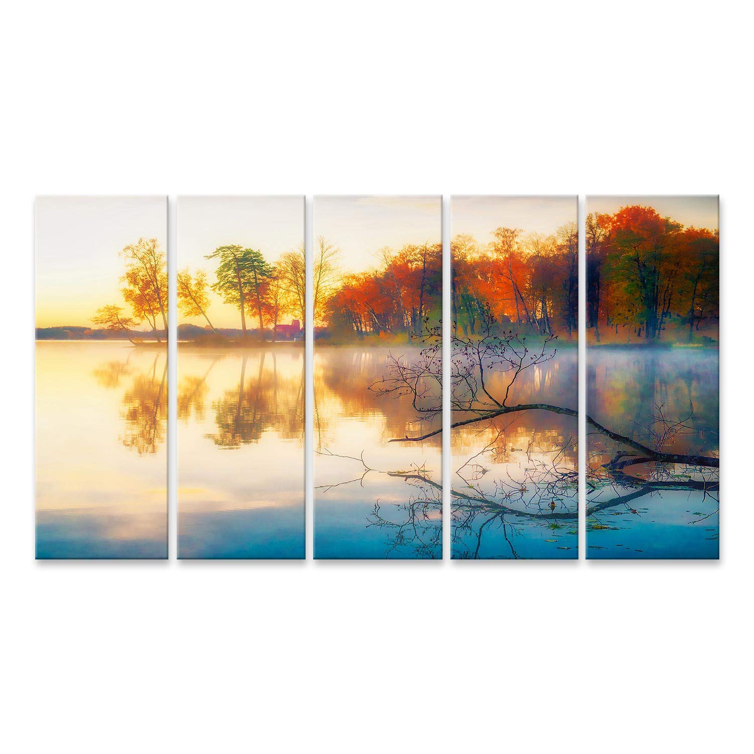 islandburner Imagen sobre lienzo Hermoso caso Otoño Lake Landscape Scenery Sundown Best Trees Reflected Water Amazing Colors Vivid Shades Mural Sala de estar en casa Oficina Dormitorio Imágenes GKZV-5Px