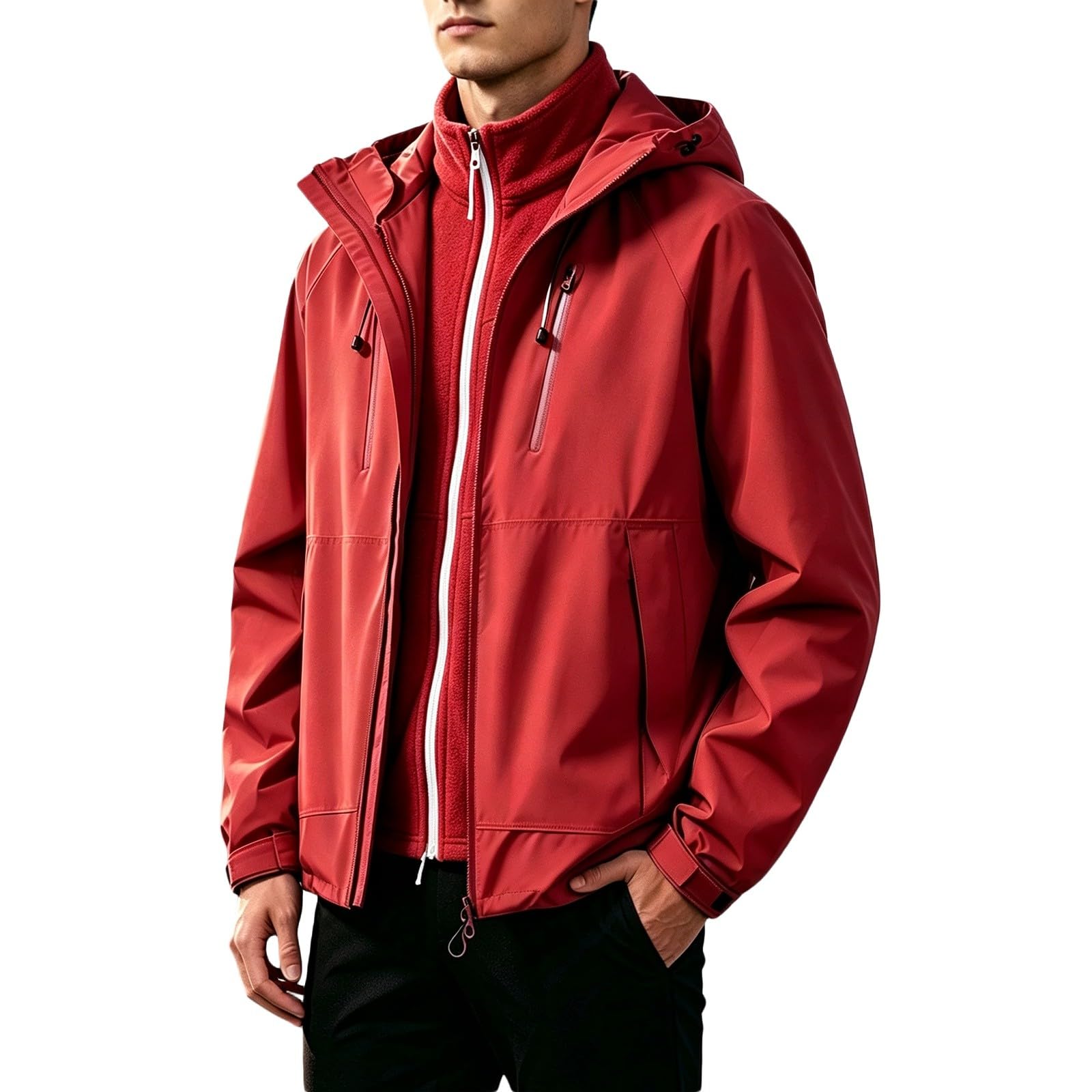 Chubasquero para hombre 3 en 1, chaqueta de exterior, impermeable, transpirable, chaqueta de tiempo libre, chaqueta ligera con capucha, cortavientos, cortavientos, para senderismo, montañismo, pesca