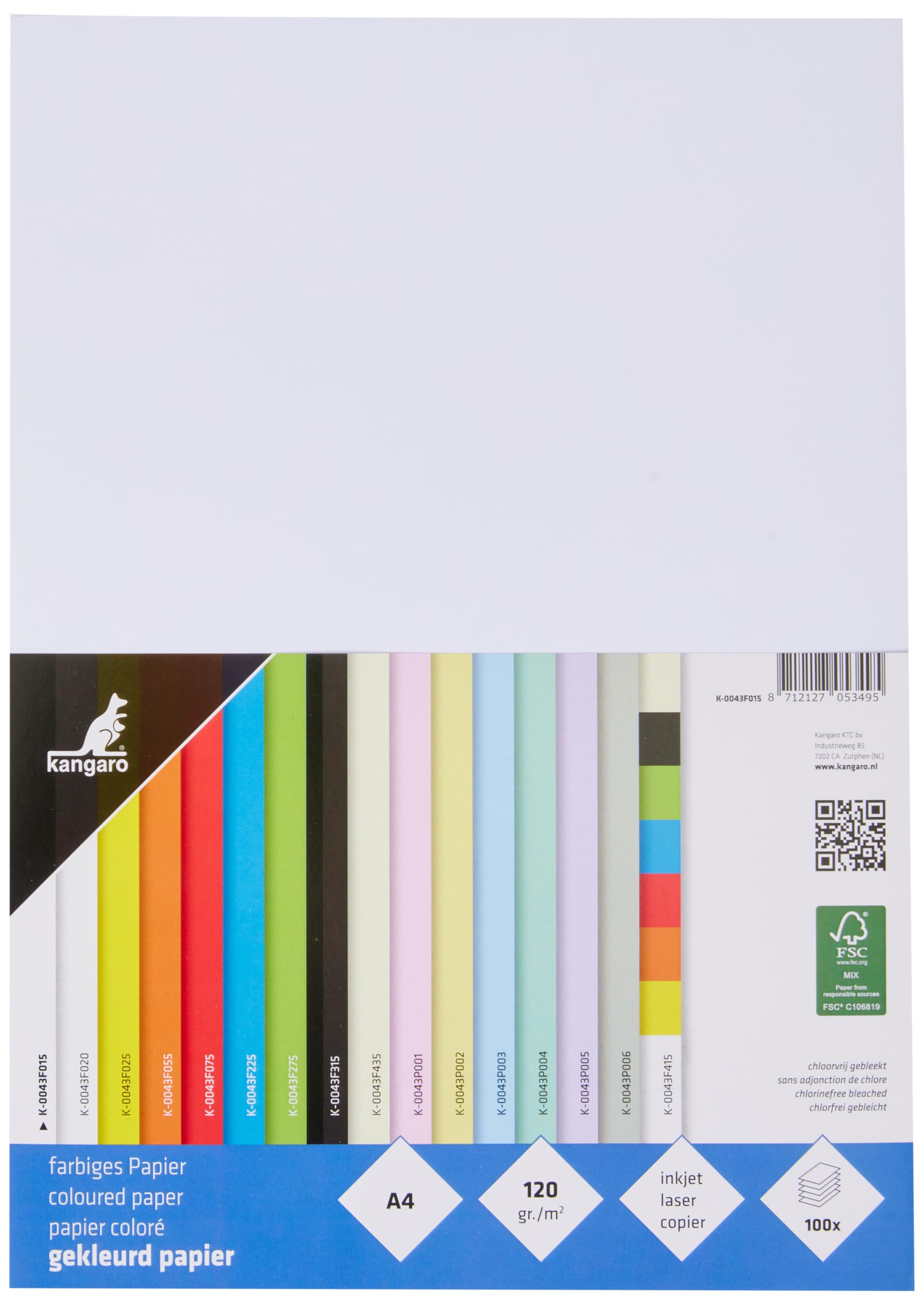 kangaro - Papier kolorowy biały DIN A4-120 g/m² FSC mix – 100 sztuk – papier listowy DIY, K-0043F015, 29,7 x 21 x 1,5