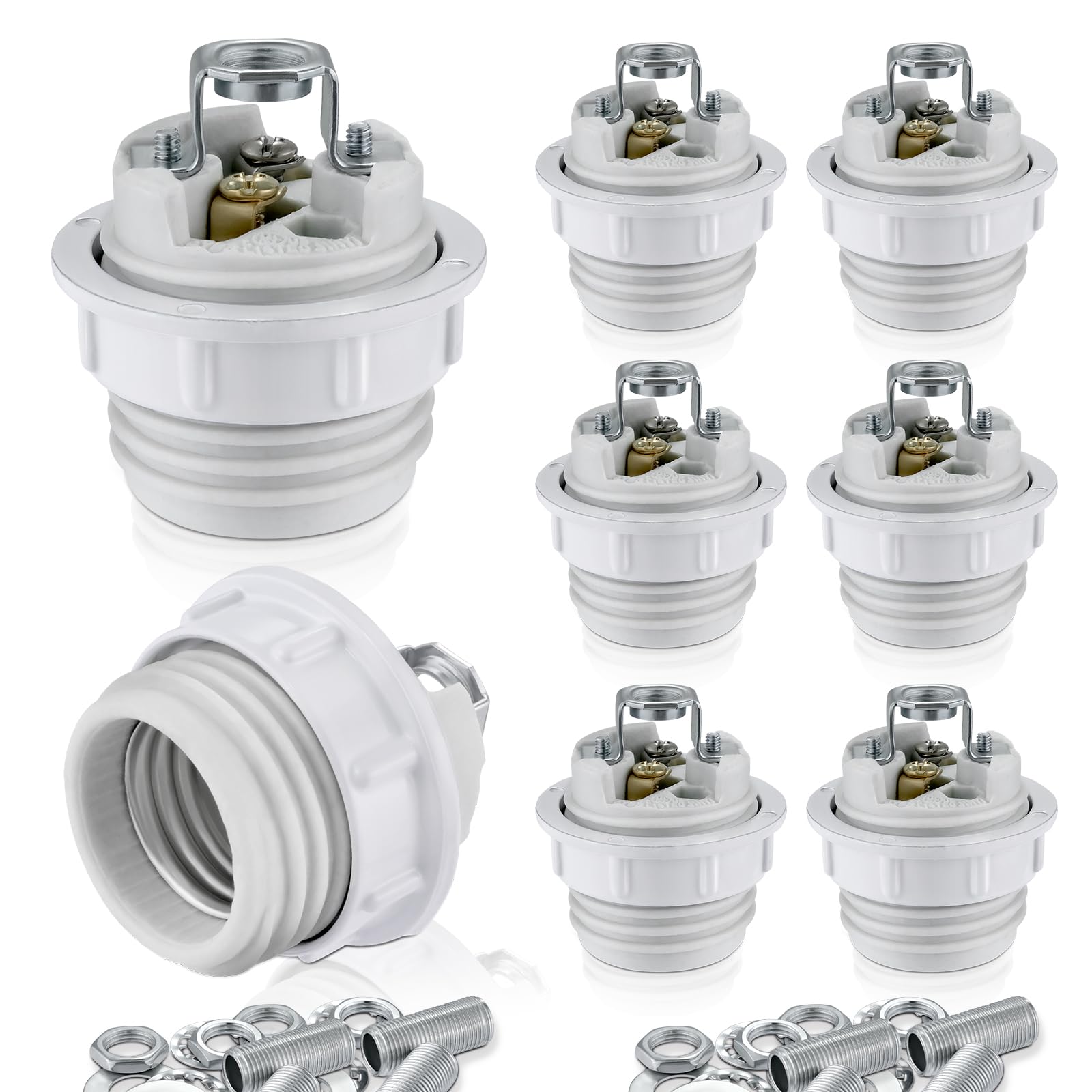 Photo 1 of Threaded Socket with Metal Lamp Shade Ring, UL Listed Medium Base E26 Light Bulb Socket, Standard Screw-in Bulb Lamp Holder for Halogen LED Bulb (8)
