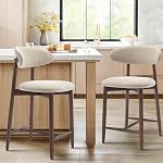 COLAMY Tabourets de comptoir de hauteur de bar 2, Tabourets de cuisine avec le dos, Mid Century Moderne rembourré, avec jambes en bois pour la salle à manger Kitchen Island, Beige