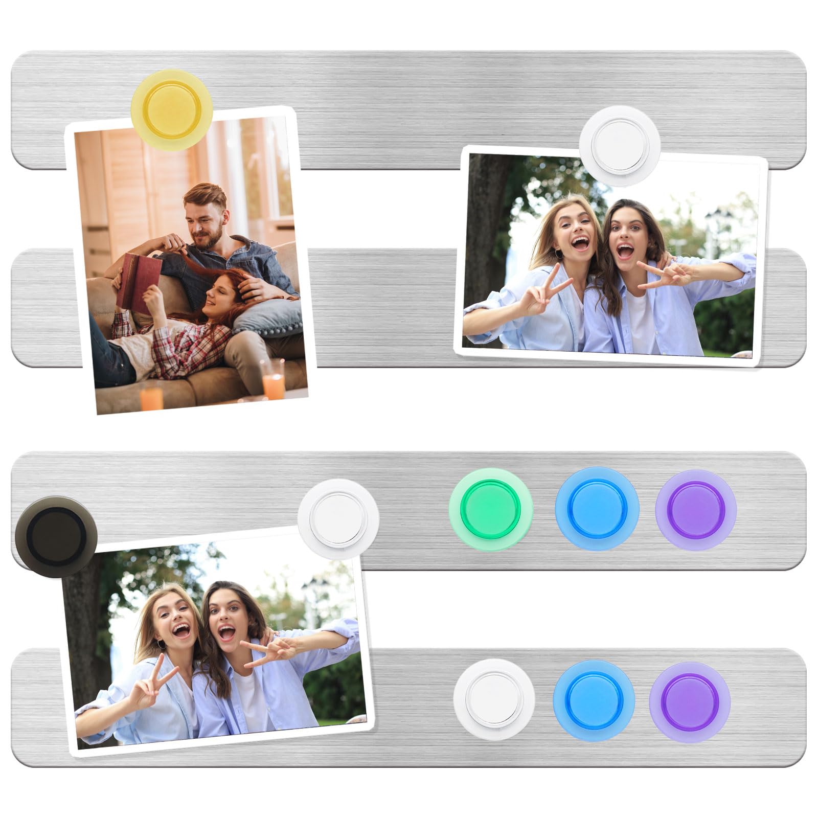 DUJEQM 2Pcs Magnetic Board For Wall - Frameless Stainless Steel Magnetic Notice Board With 7 White Magnets - Magnetic Strips Self Adhesive Memo Bulletin Board Strips For Office, School, Fridge, Photo