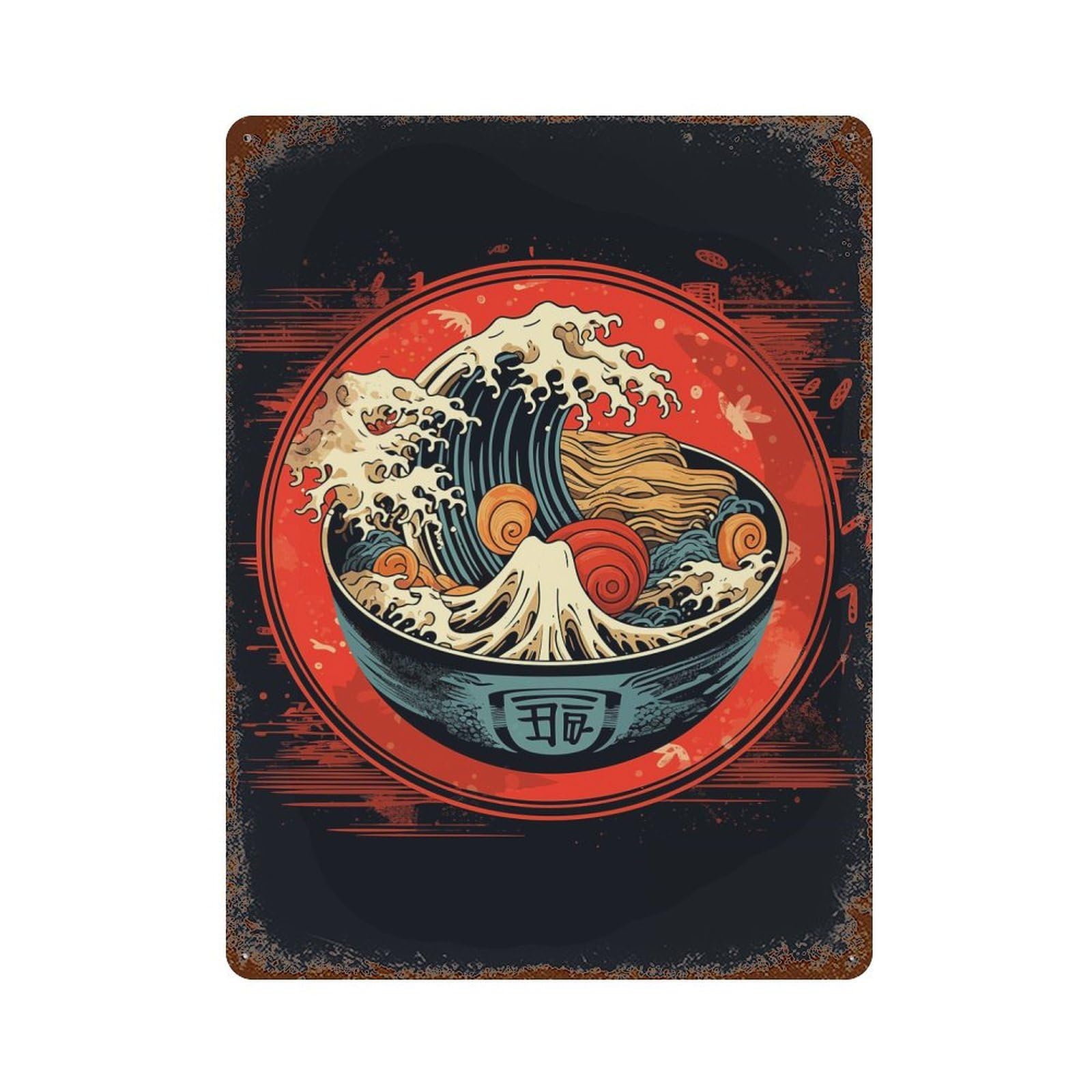 Ramen Japanese Food Rust Effect Tin Sign 15.7"x11.8", Industrial Home Decor for Bistro, Counter And Cafe Decor