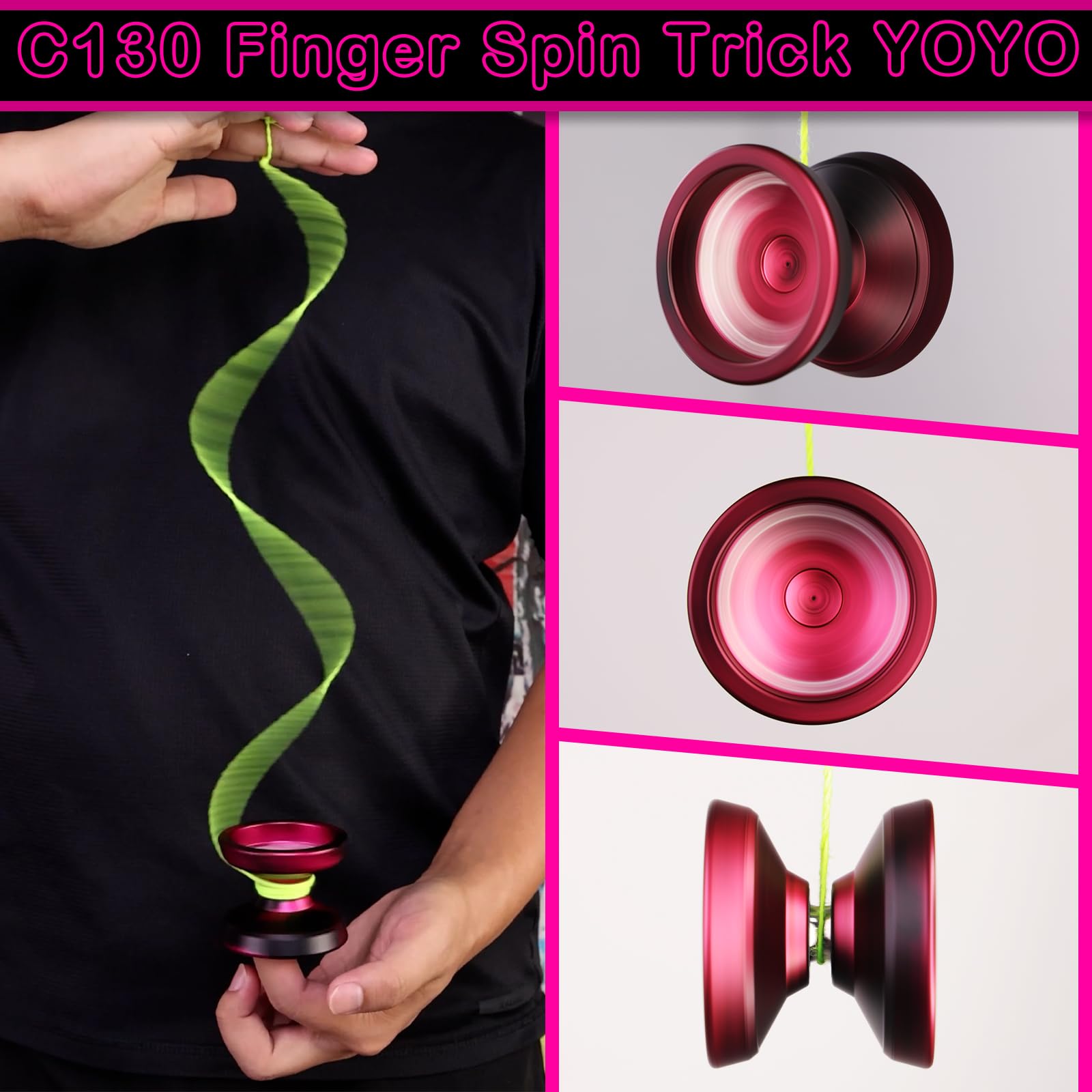 WATIEOBOO yo yo Professional Responsive Yoyo for Kids 8-12 Unresponsive Yo yo for Adults Beginner Friendly Fingerspin Trick Pro Yoyos with Yoyo Accessories (Black Pink)