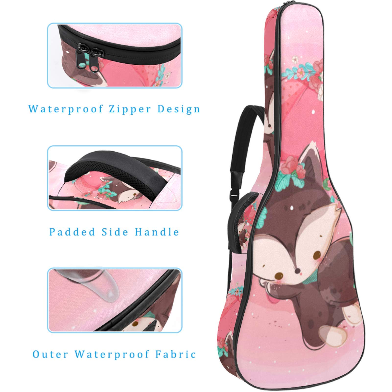 Bolsa para guitarra impermeable con cremallera, suave para guitarra, bajo, acústico y clásico, para guitarra eléctrica, bolsa de animales infantiles
