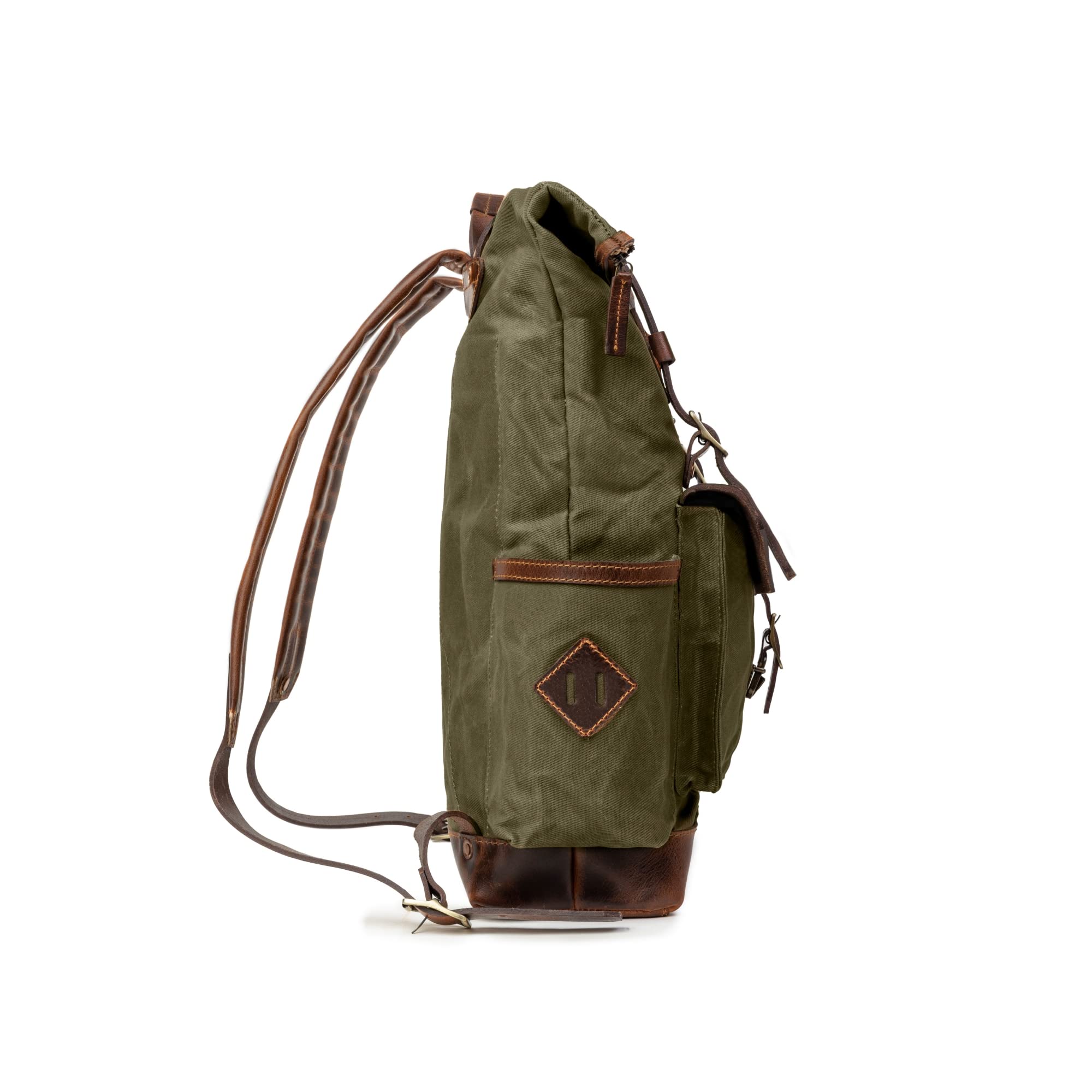 DRAKENSBERG Rolltop Rucksack 'Adam' aus gewachstem Canvas mit Leder, wasserabweisend - handwerkliche Perfektion, bis 30L - Wald-Grün, DR00627