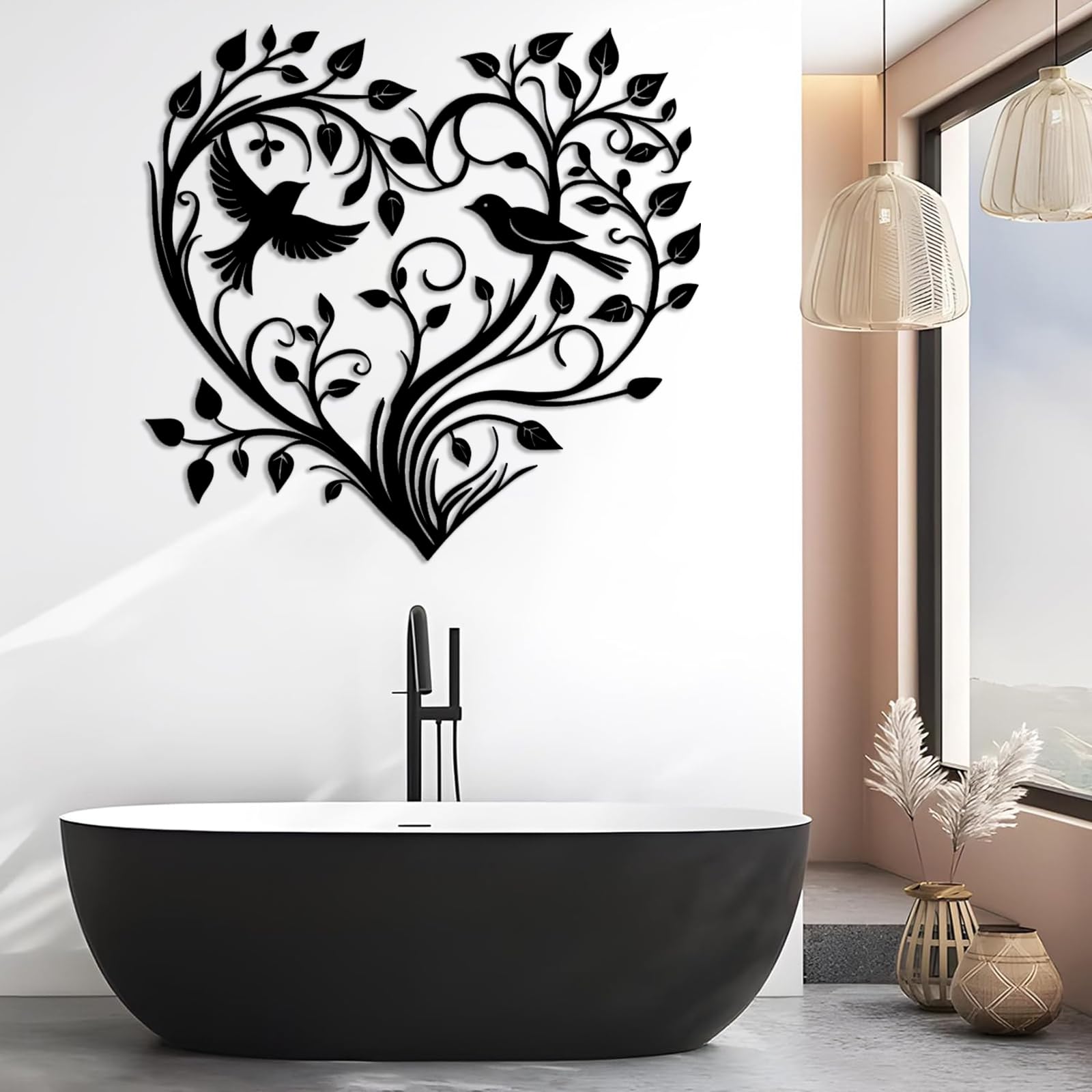 Arte moderna in metallo “cuore, albero e uccelli” per l’ufficio o lo studio