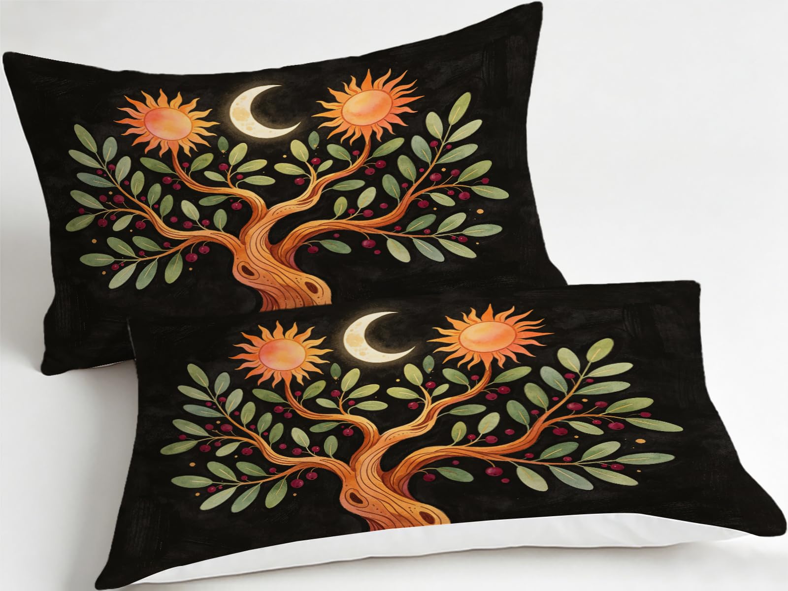 Set Copripiumino Singolo 135x200 cm Motivo Albero Della Vita Set di Biancheria da Letto in Morbido Traspirante Microfibra 3D con Copripiumino e 2 Federe 50x80 cm Nero G-2221