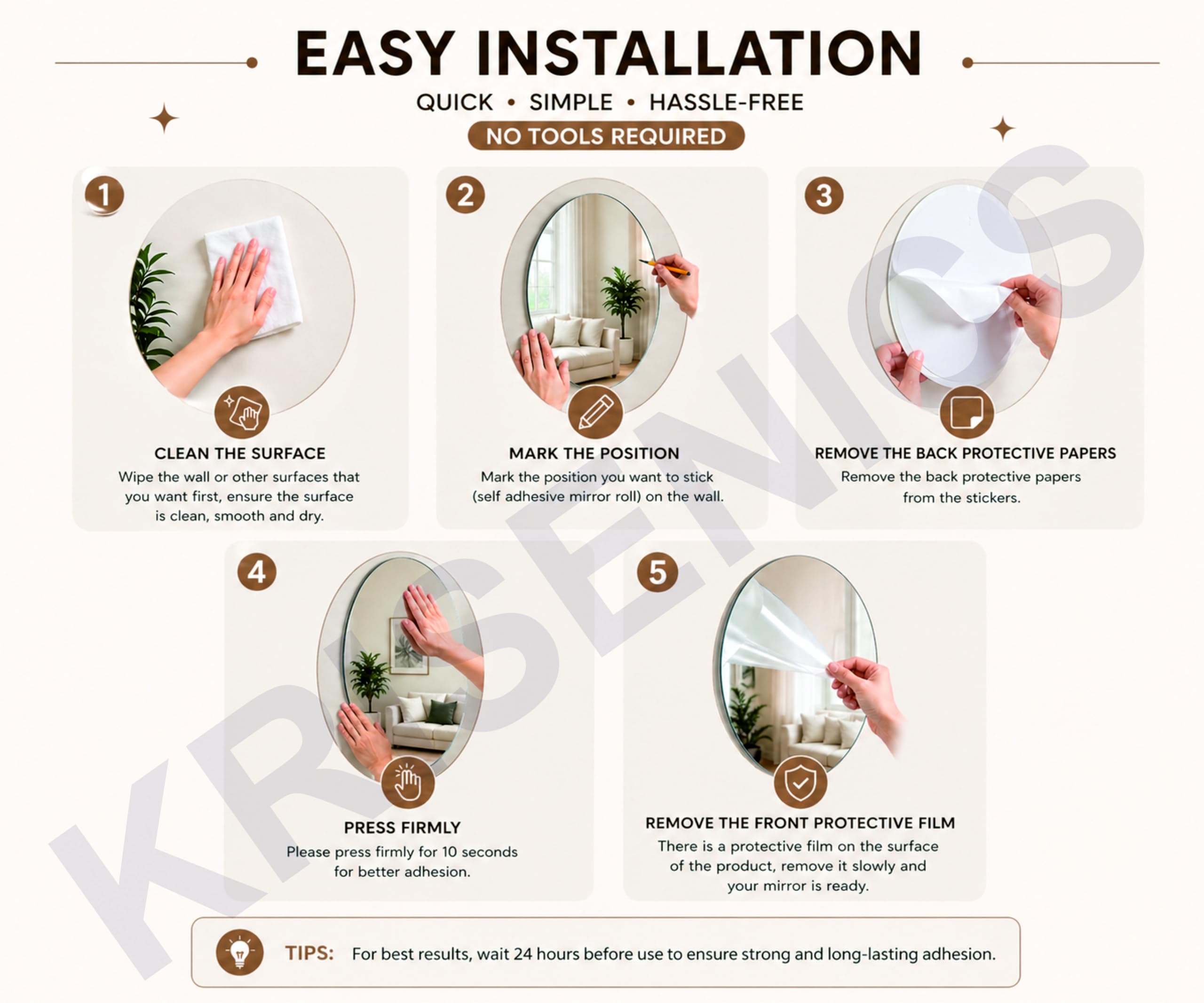 Oval Adhesive Mirror Stickers - Brighten Your Home -2