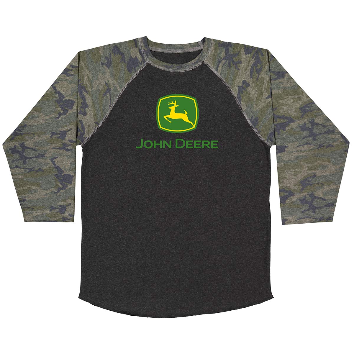 John Deere Men’s Charcoal/Camo ¾ Sleeve T-Shirt w/Logo