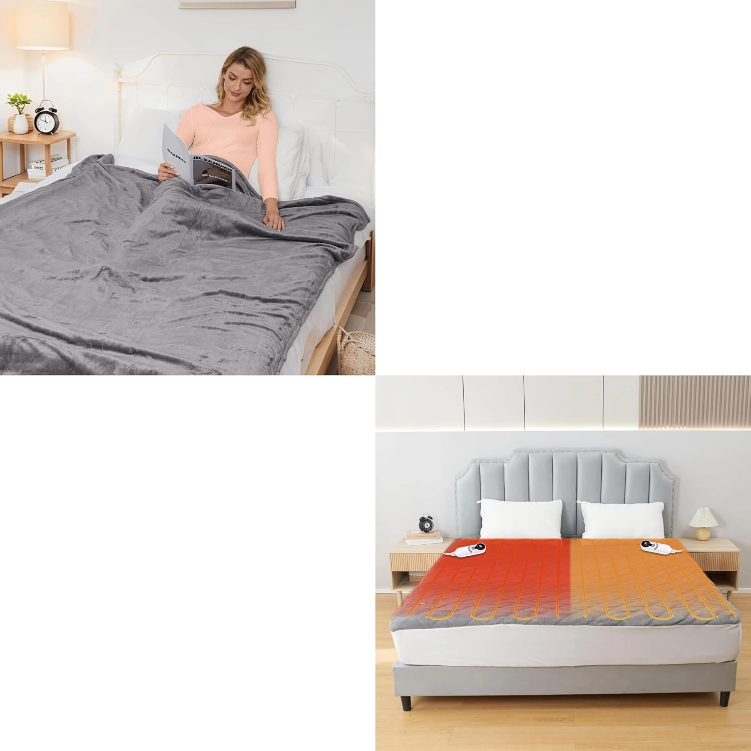 Electric Blanket Full Size 72" x 84" Grey&Electric Mattress Pad King Size 78"x80" Gray