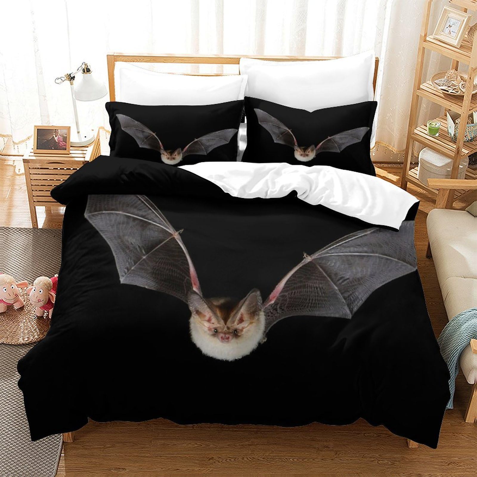 P1S9U7W5Y Unique Bat Cat 3D Printed Duvet Cover set 3pcs Microfiber Cat Wings Bedding Set Single