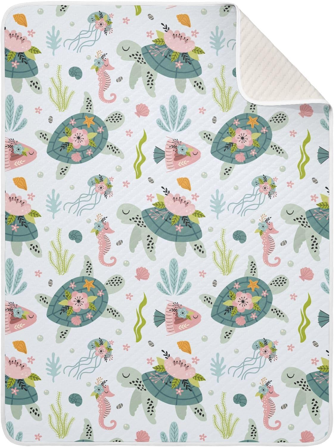 Swaddle Blanket for Turtle Sea Horse Baby Receiving Blanket Muslin Baby Swaddles Soft Cotton Breathable Nursery Blankets for Unisex Boys and Girls 30x40 Inch