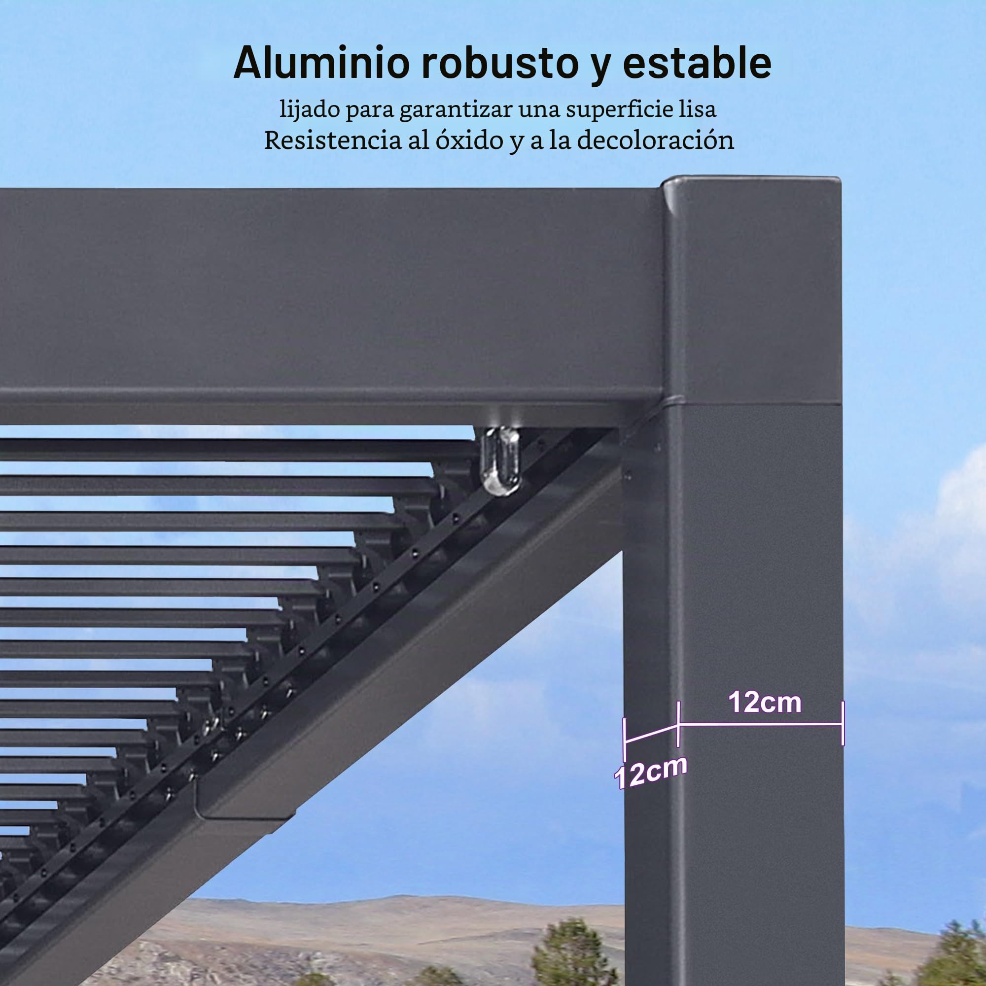 PURPLE LEAF Pergola Bioclimática 3,5 x 6,35 m de Aluminio, Cenador de Jardín Exterior con Cuchillas Orientables, Resistente a Intemperias, Pérgola Jardín Exterior para Terraza y Carport, Gris