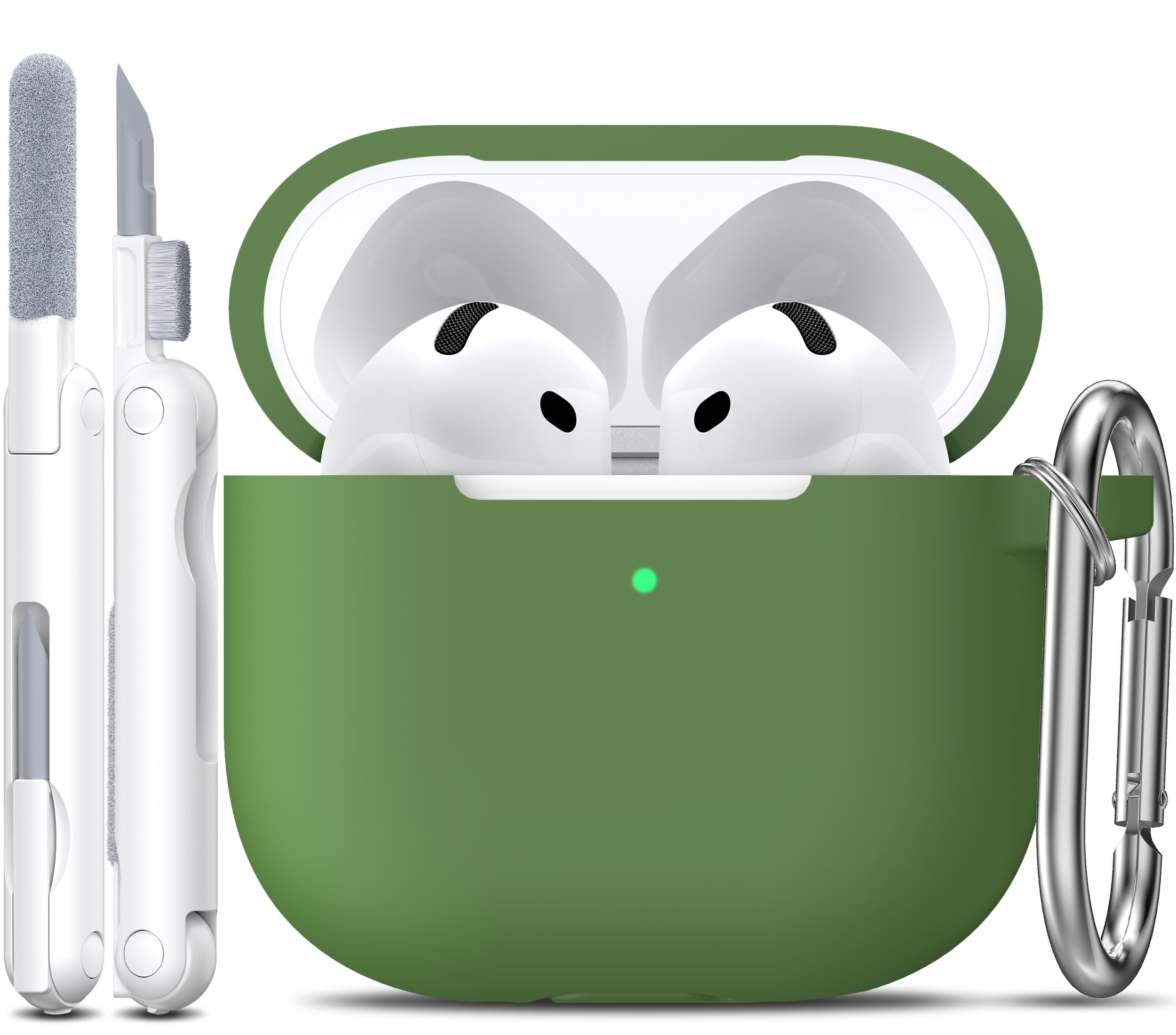 R-fun for AirPods 4 Case with Cleaner Kit,Full Protective Soft Skin Silicone Cover with Keychain for AirPods 4 Gen Case for Men Women,Compatible with Apple AirPods 4th Genaration Case 2024,Grass Green