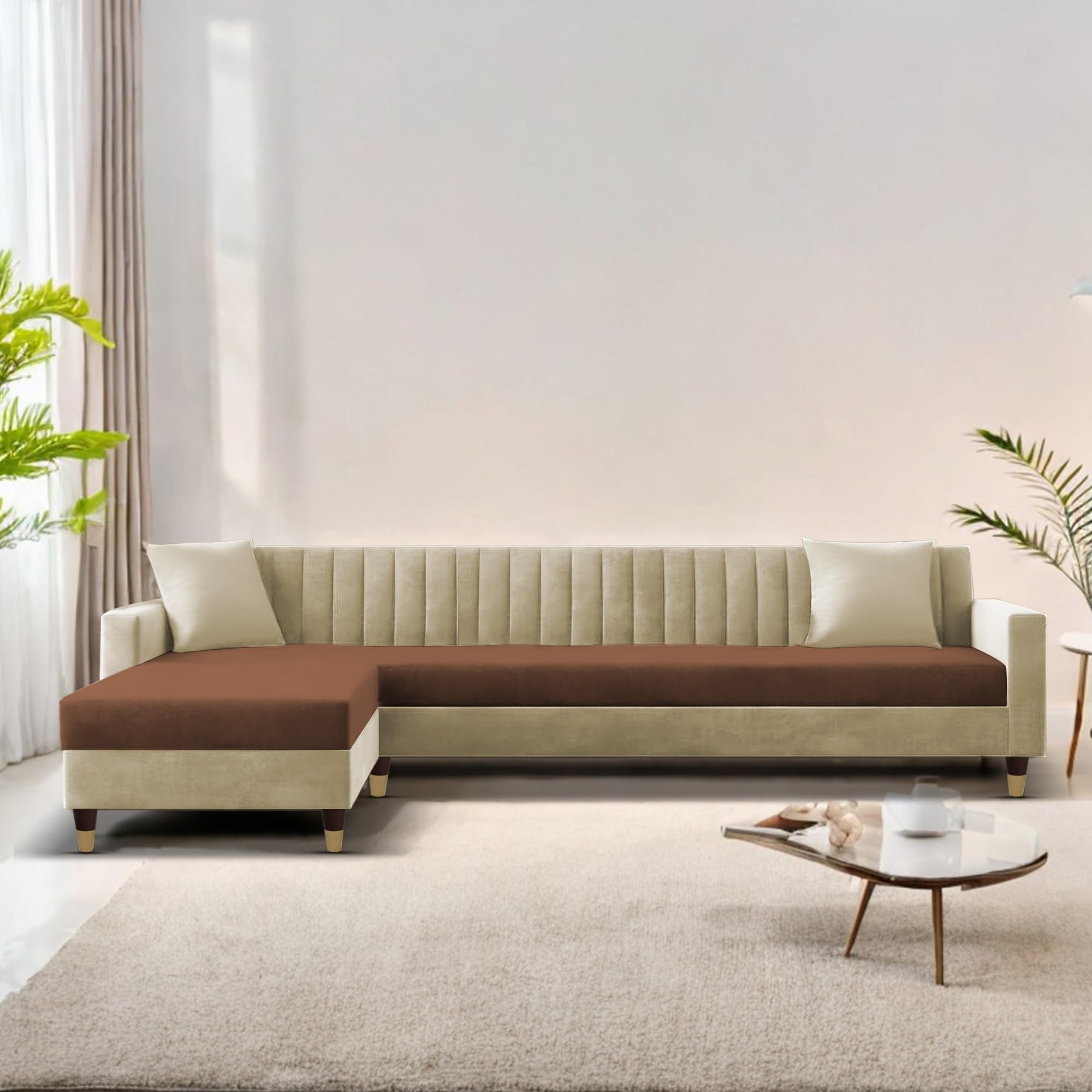 Casaliving Garcia LHS 6 Seater L Shape Sofa Set for Living Room (Cream Brown Colour) Premium Fabric Sofa-picture-10