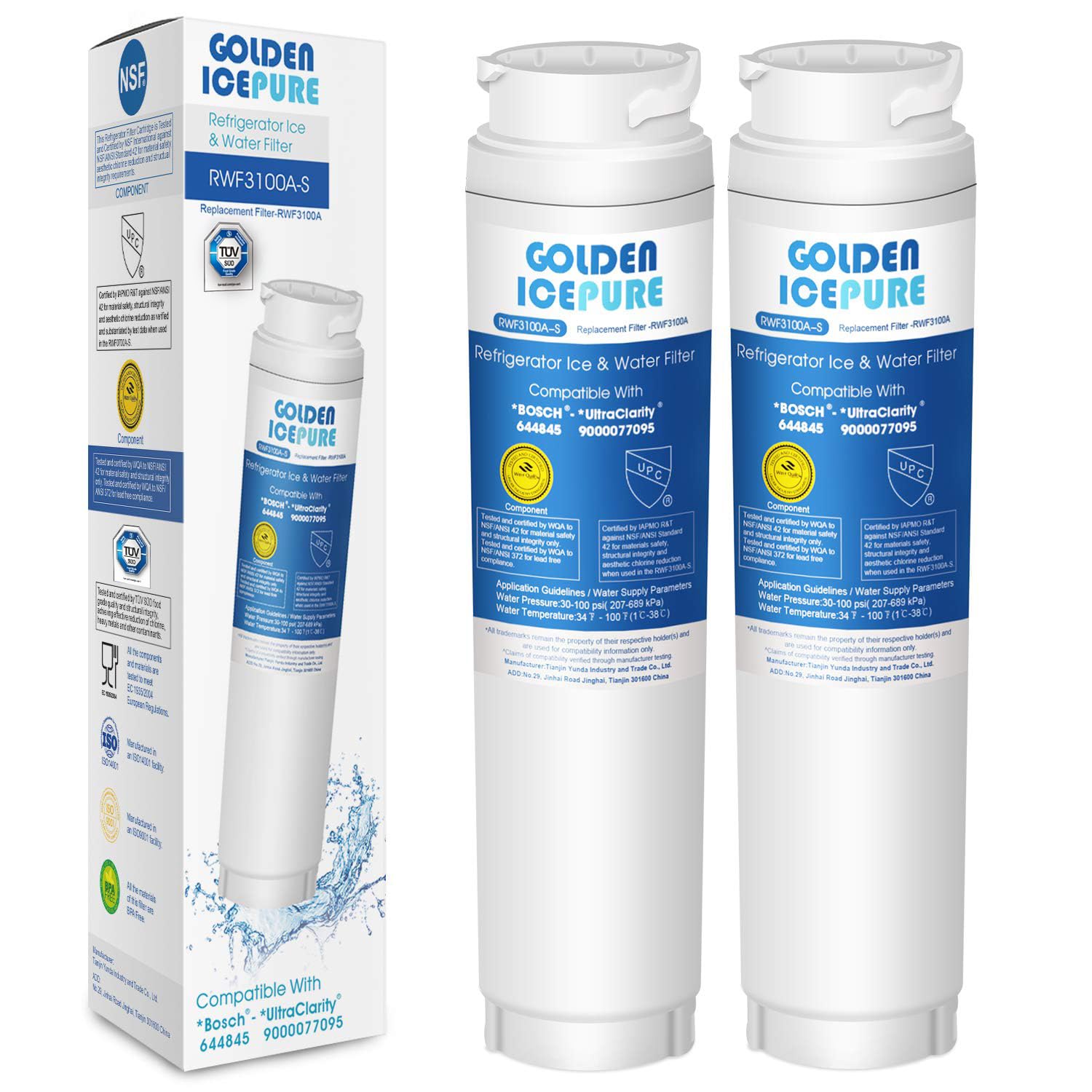 ICEPURE Koelkast Waterfilter Vervangingen voor Bosch Ultra Clarity 644845, Siemens Neff Miele 740560 00740560 9000194412 REPLFLTR10;0060820860 0060218743, 3 Stuks