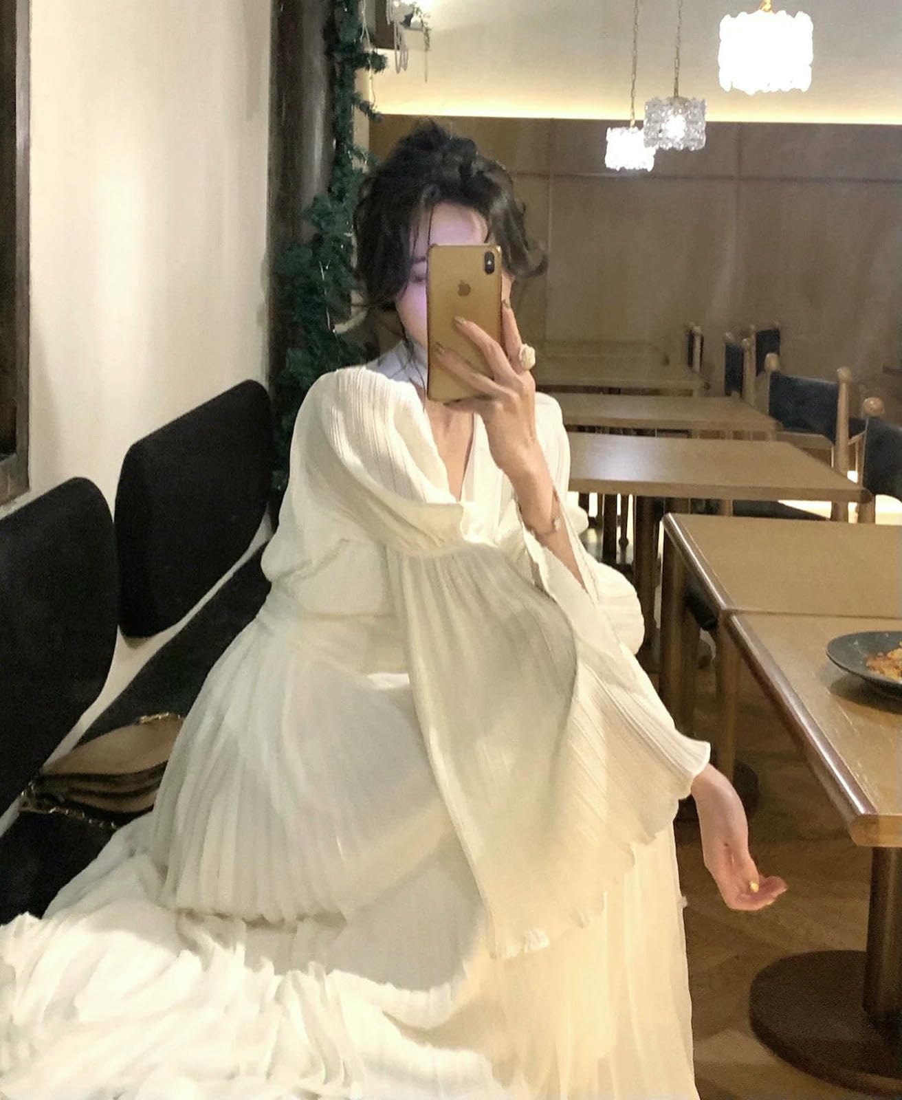 Vestiti a Maniche Lunghe Nuovo Elegante Abito Volantico Francese Femminile, di Moda Irregolare Lungo Coreano, da Sera Una Festa Pieghe Fata, Femminile Primaverile