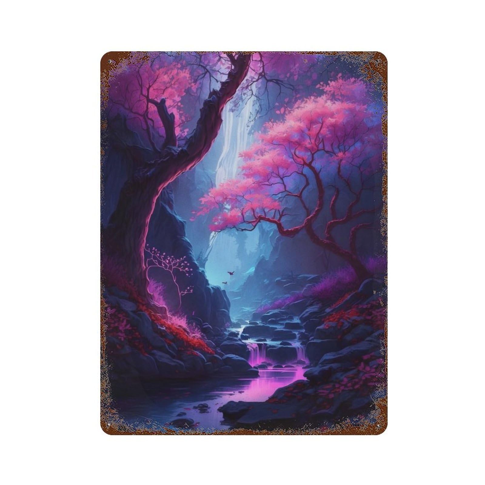 Pink Cherry Blossom Cave Rusty Metal Tin Sign 15.7"x11.8", Classic Wall Plaque for Pub, Kitchen And Man Cave Decor