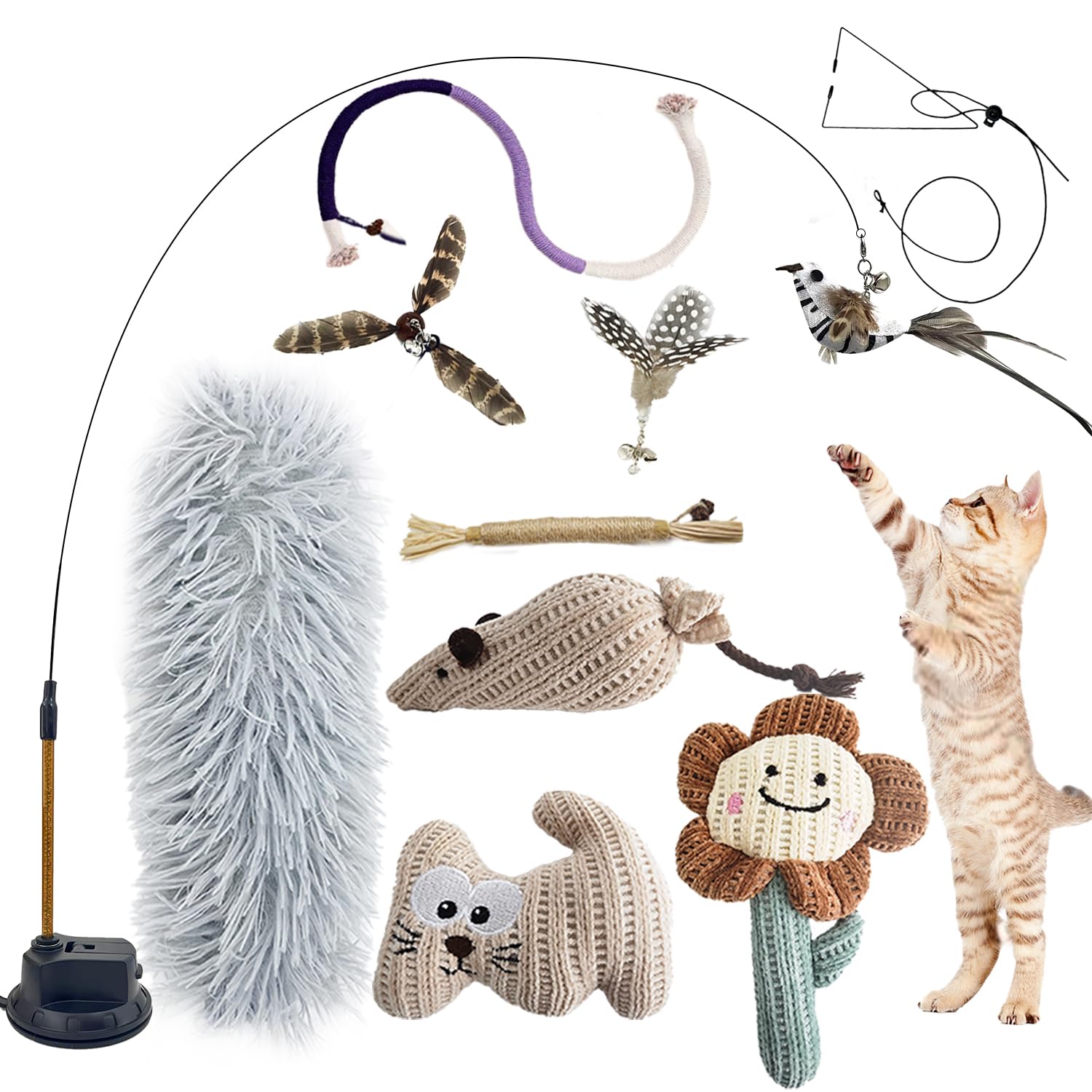 CUUOOT 7-in-1 Interactive Cat Toys for Indoor Cats with Washable Adhesive Suction Cup, Hanging Cat Toys, Silvervine Stick and Sisal Chew Rope Catnip Teething Toy for Bored Kitten