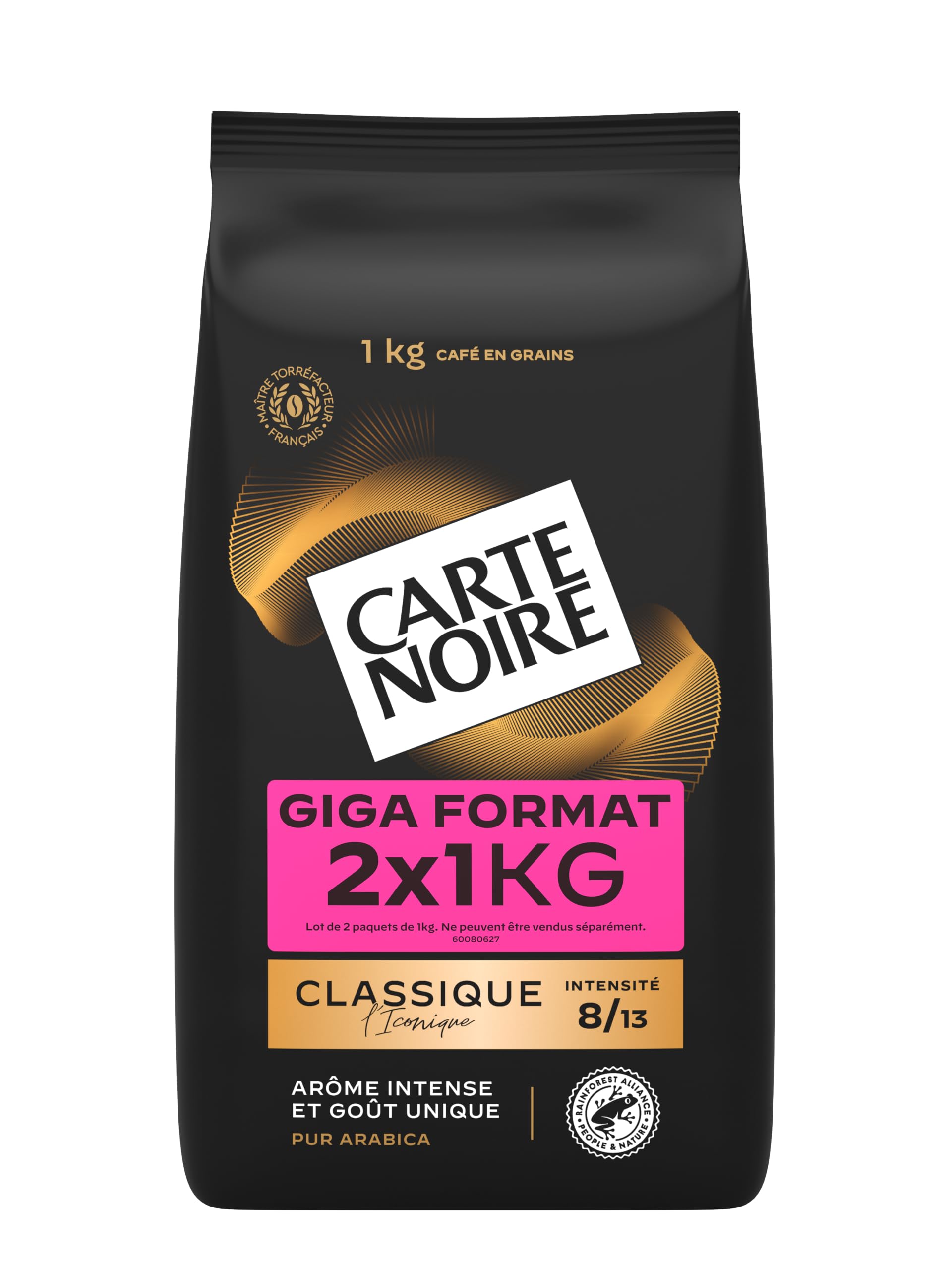CARTE NOIRE - Café Grain Classique - Intensité 7-2 Paquets de 1 kg