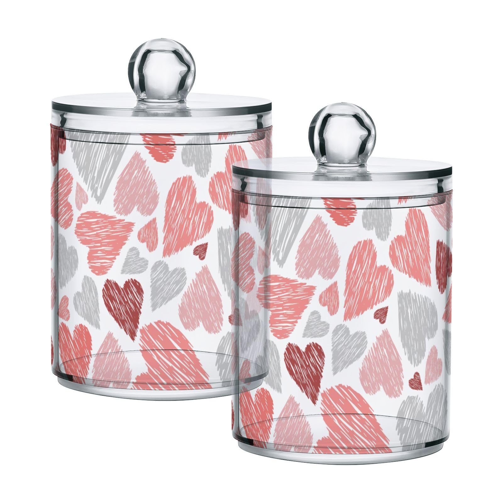 Heart-pattern Restroom Bathroom Organizers with Lid Qtip Holder Dispenser Apothecary Jars Cotton Balls Pads Swabs Holder Jar 4