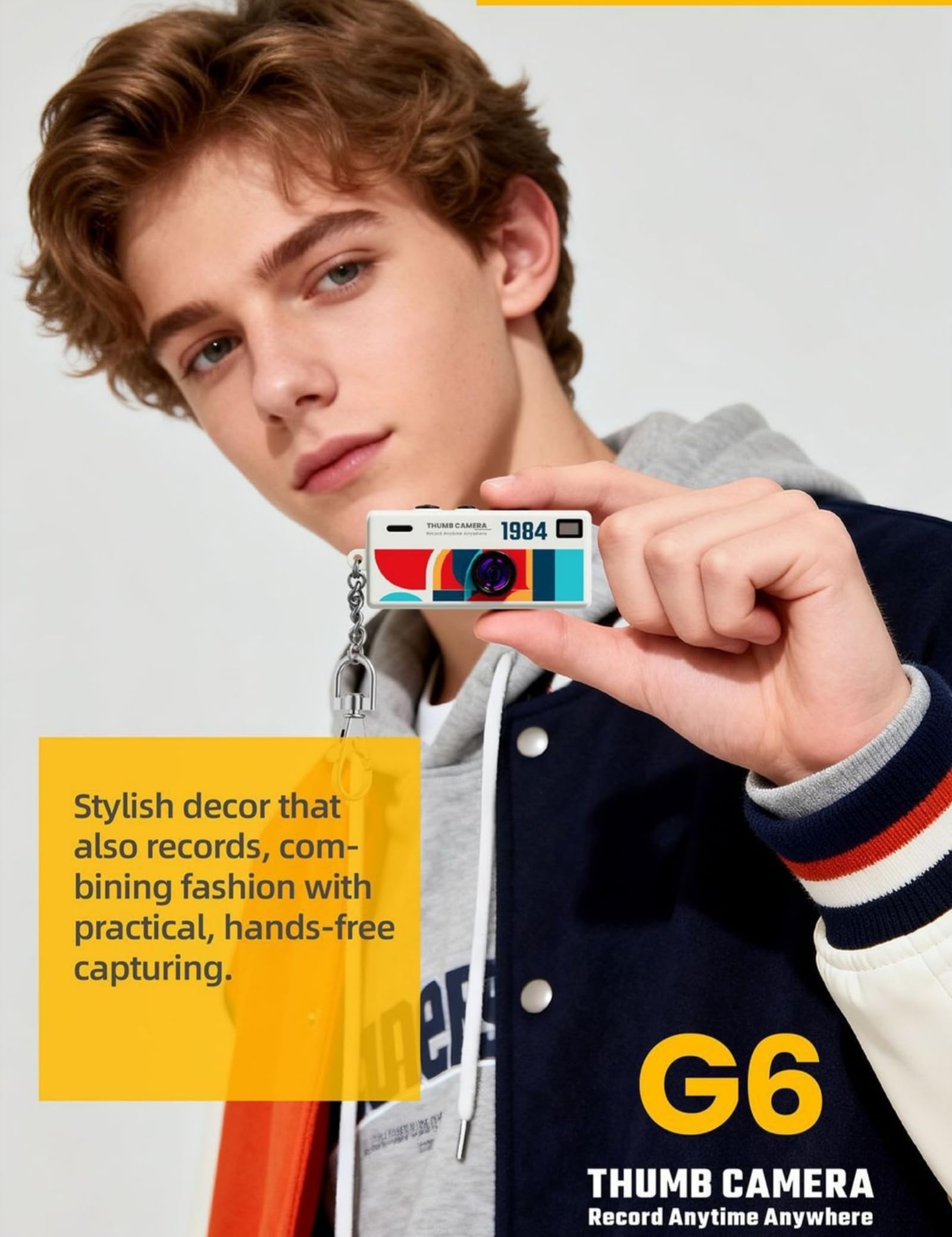 Mini Appareil Photo Numérique Porte-Clés, Caméras Vidéo Compactes avec Carte TF 32 G, Mini Caméra Rétro Porte-Clés, USB-C, Idéal pour Voyages, Vlogging, Divertissement (Jaune)