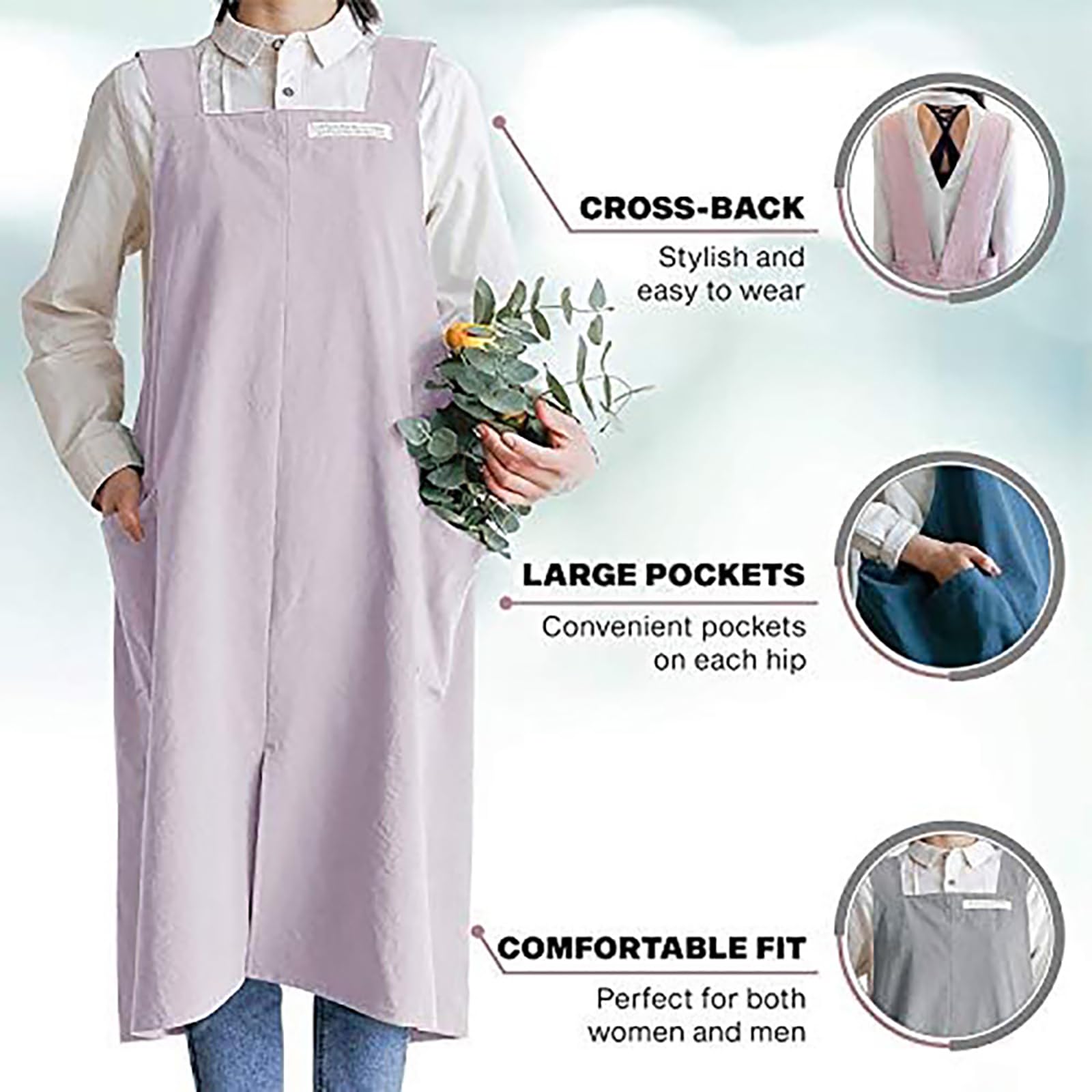 Grembiule da Cucina da Donna in Cotone E Lino con Pettorina Incrociata E Tasche, Adatto per Cucina, Casa, Ristorante, Hotel F,One Size