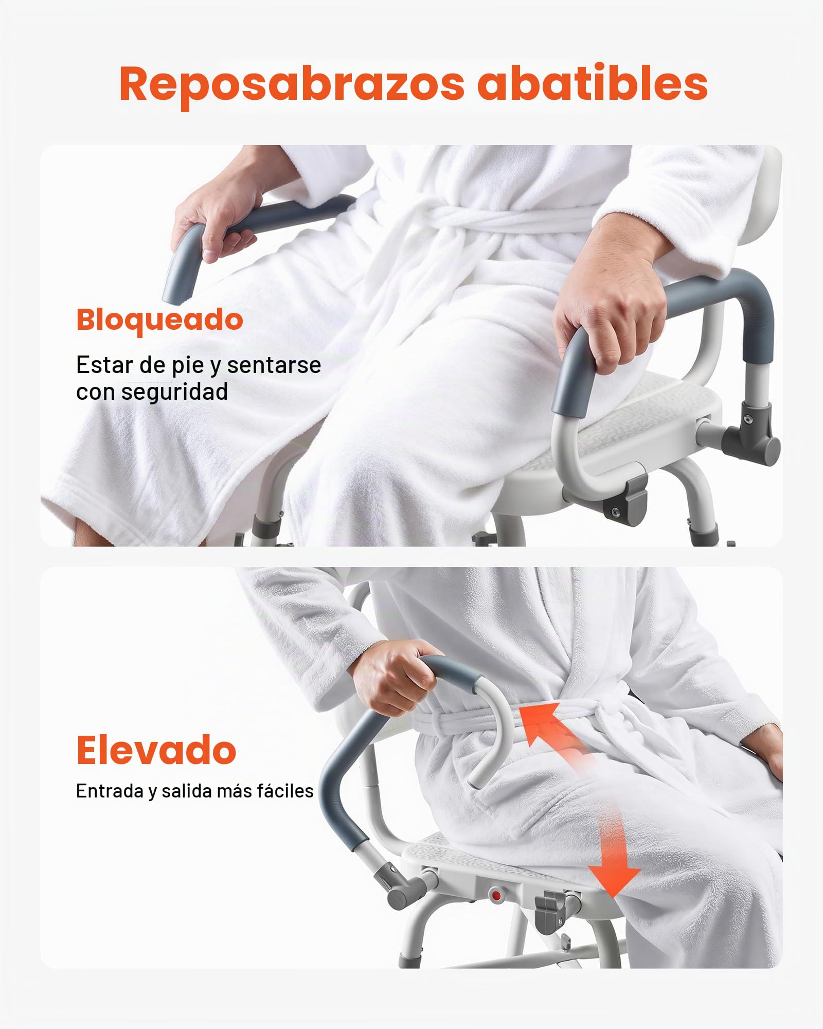 VEVOR Silla de Bañera con Asiento Giratorio, Brazos y Respaldo, Carga de 226 kg, Altura Ajustable de 415 a 540 mm, Asiento de Bañera para Adultos, Personas Mayores, Personas con Discapacidad
