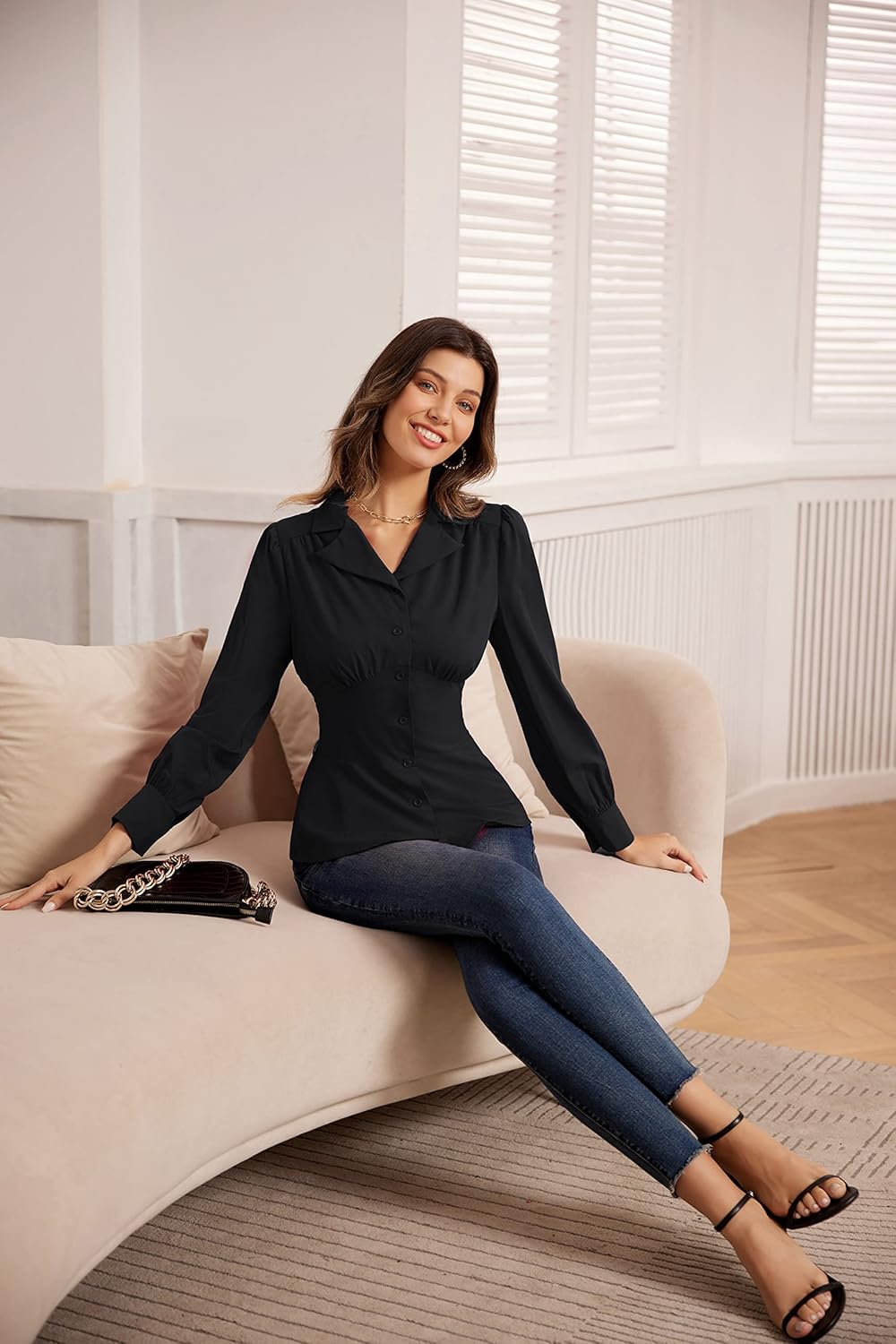 GRACE KARIN Womens Long Sleeve Tops Business Casual, Dressy Button Down Peplum Blouses, Fall Collared Work Elegant Shirt - Image 6