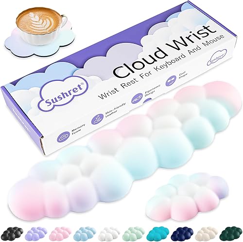 Miniatura 17 de Cloud Reposamuñecas para Teclado, Juego de Almohadilla para Muñeca de Teclado Cloud con Espuma Viscoelástica de Cuero PU, Lindo Reposabrazos para 01